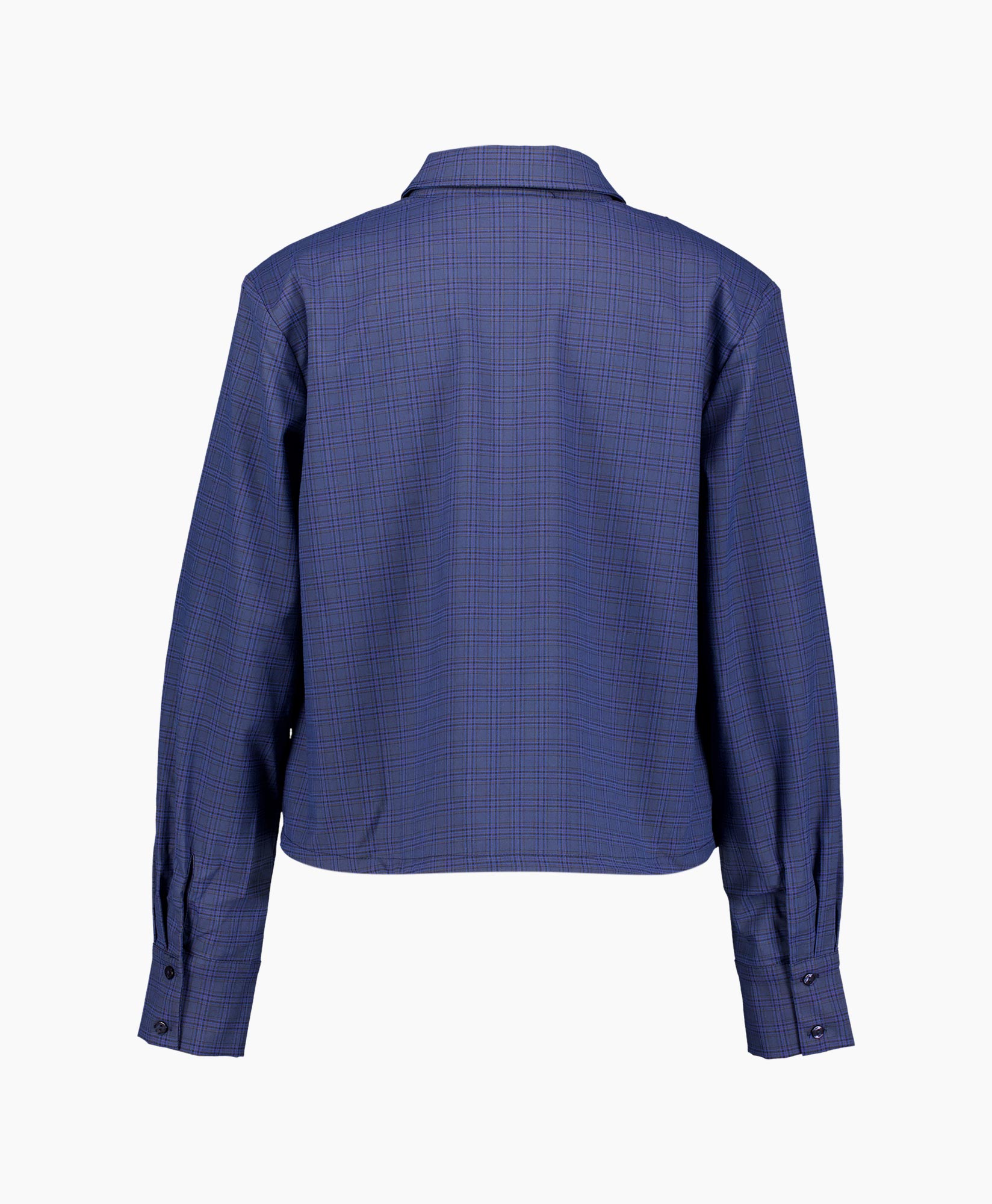 knopsluiting, ruitjespatroon, lange mouwen, blauw, kraag