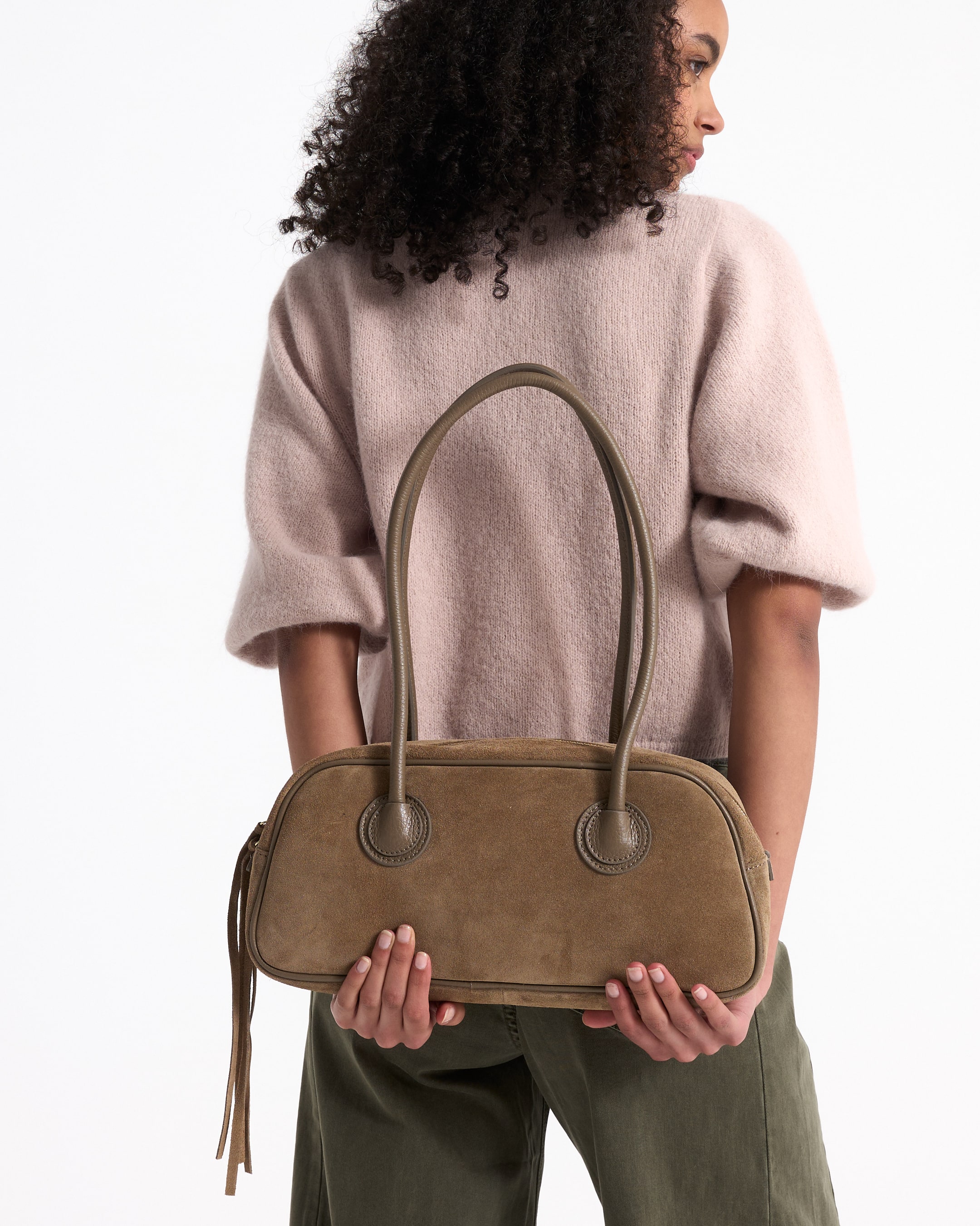 bag, handbag, crossbody bag, suede, neutral