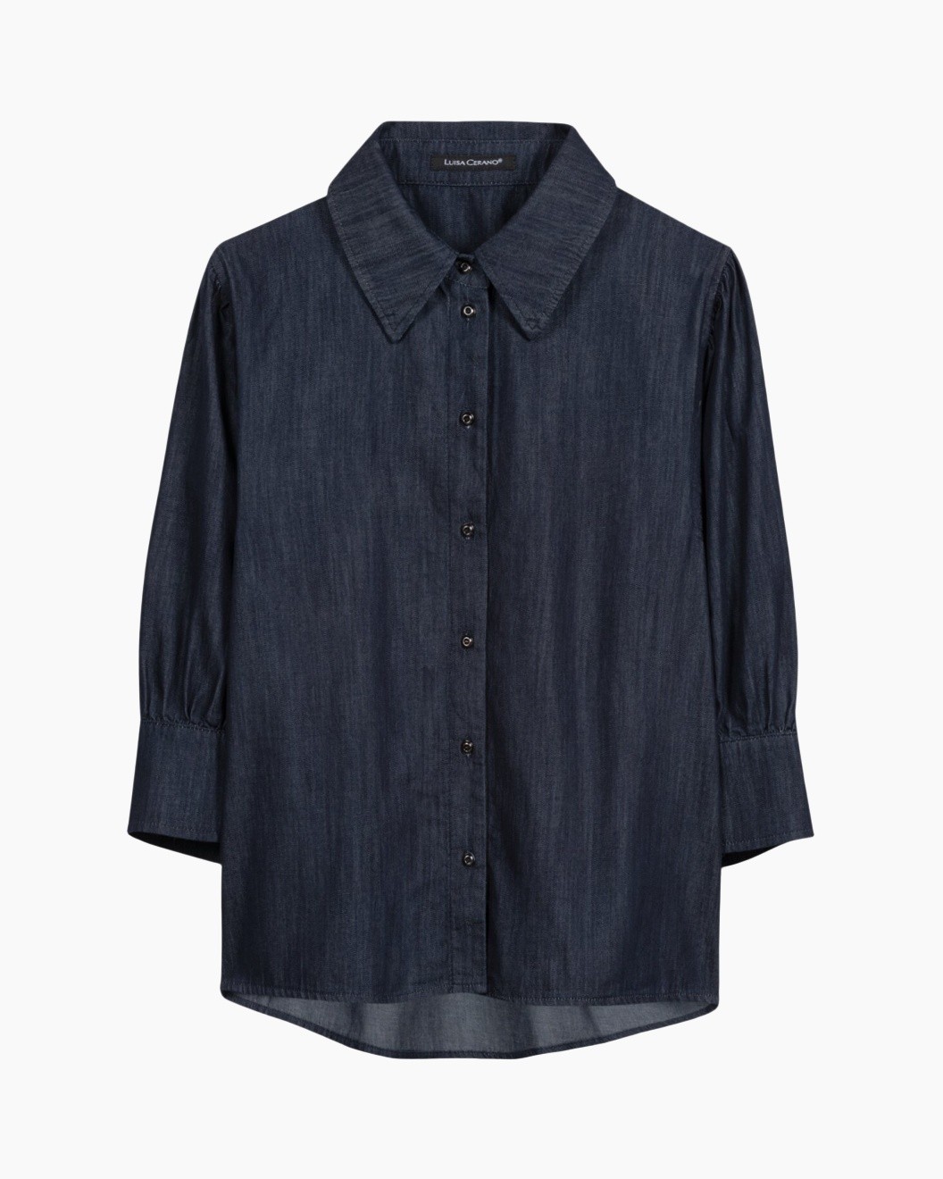 denim, hemd, knopenhemd, lange mouwen, kraag