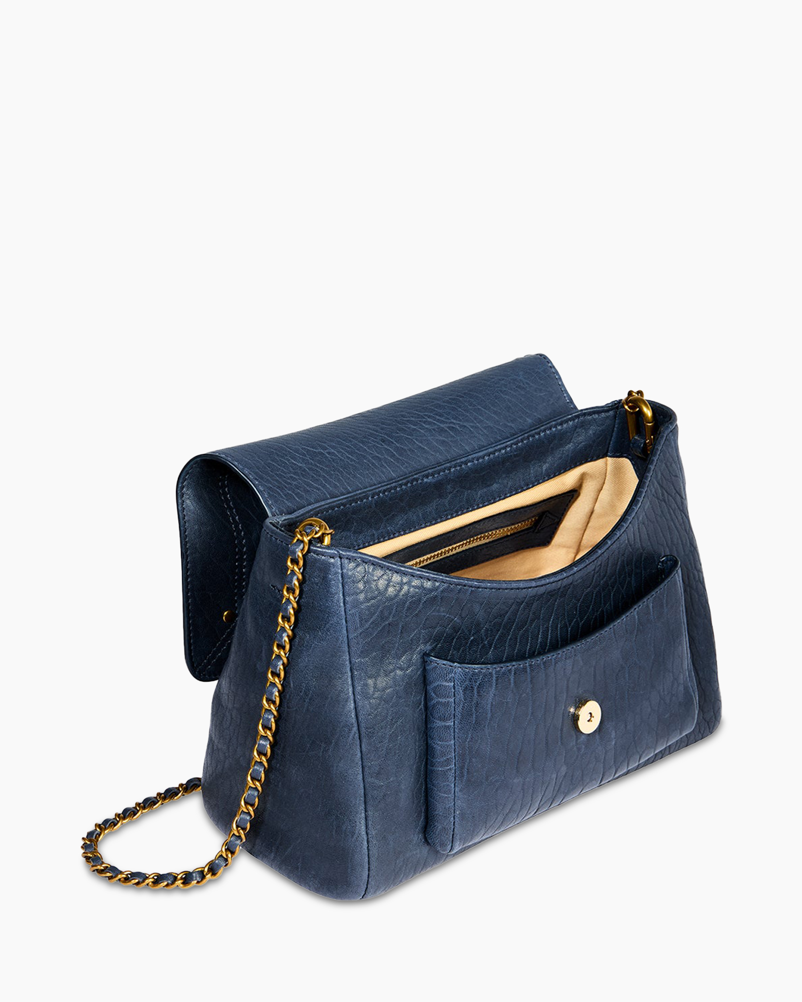 tas, portemonnee, blauw, kettingriem, ritssluiting zak