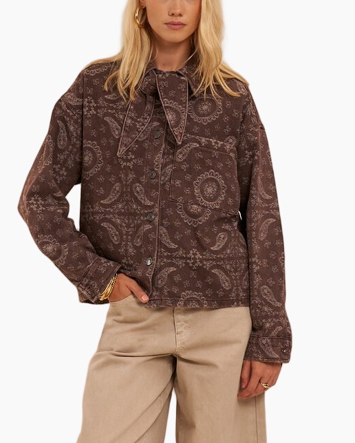 bruin paisley jas, paisley dessin, mouwjasje, bruin top, casual jasje