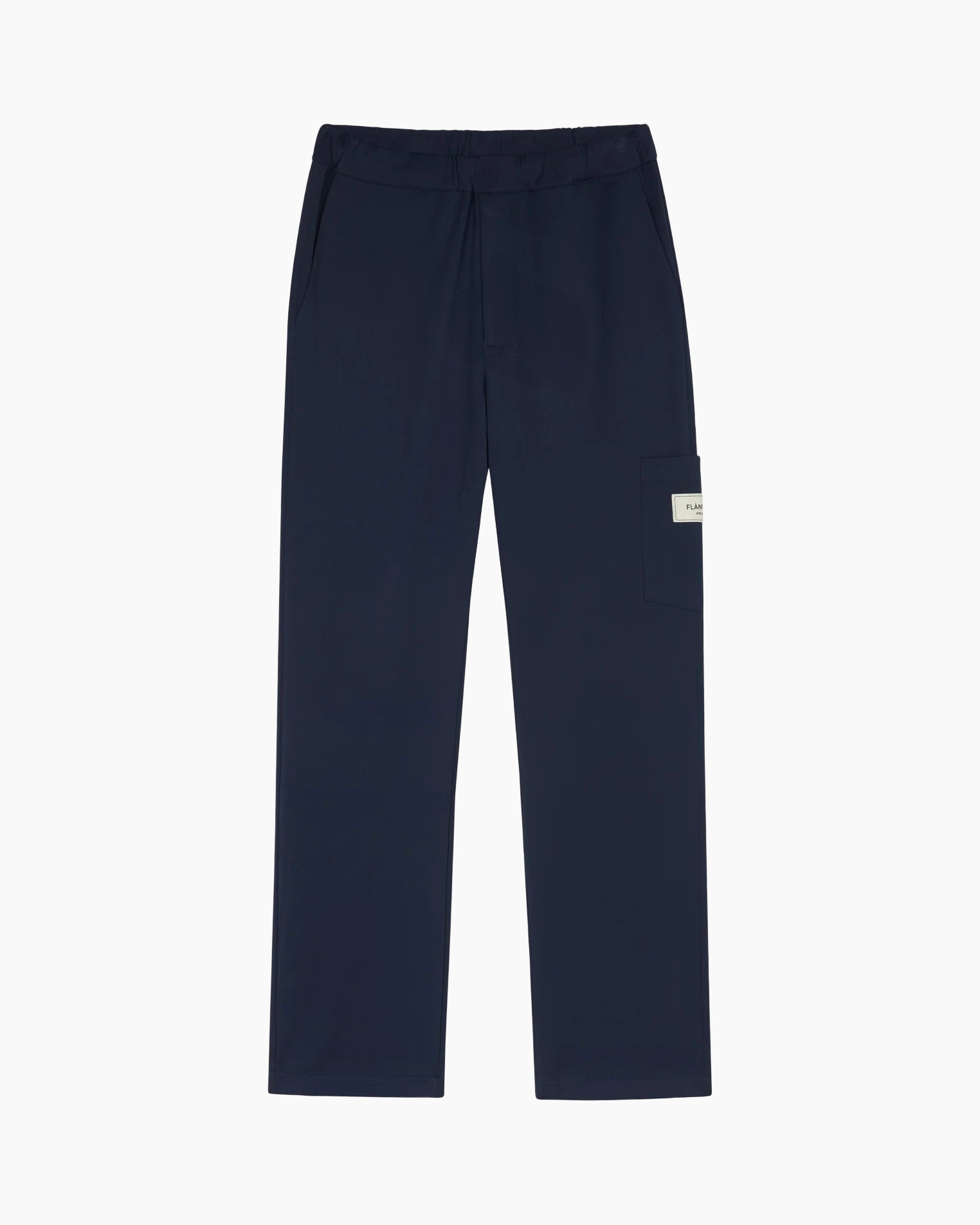broek, cargo zak, blauw, elastische tailleband, rechte pasvorm