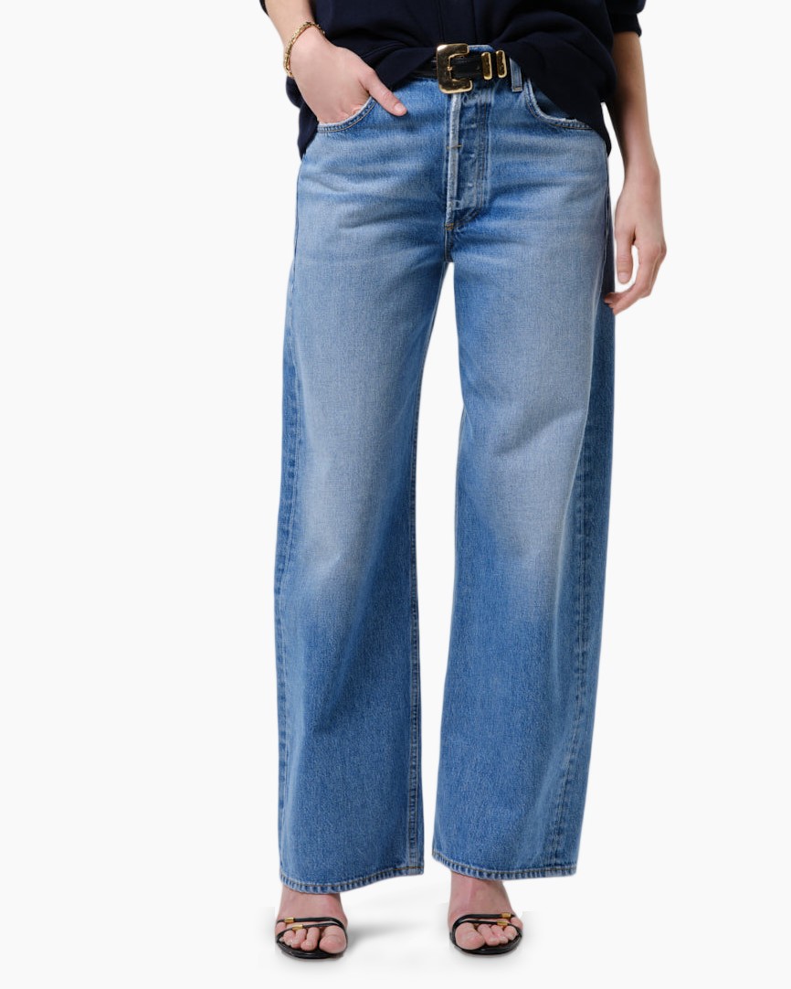 spijkerbroek, wijd, blauw, denim, broek