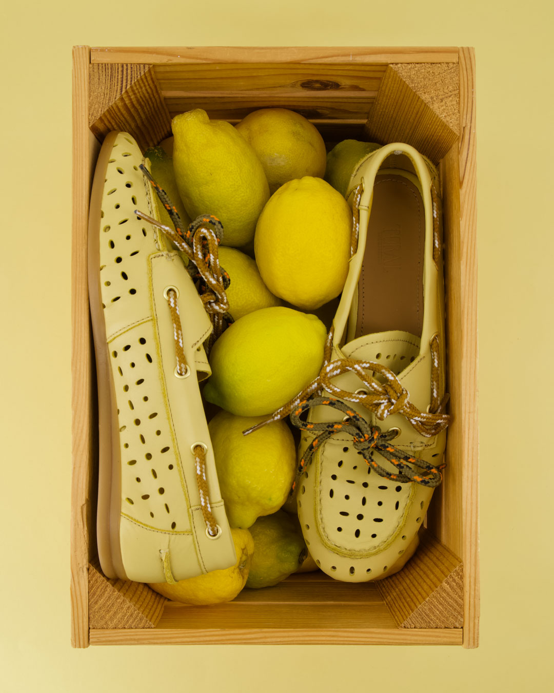 schoenen, leder, geel, mand, citroenen