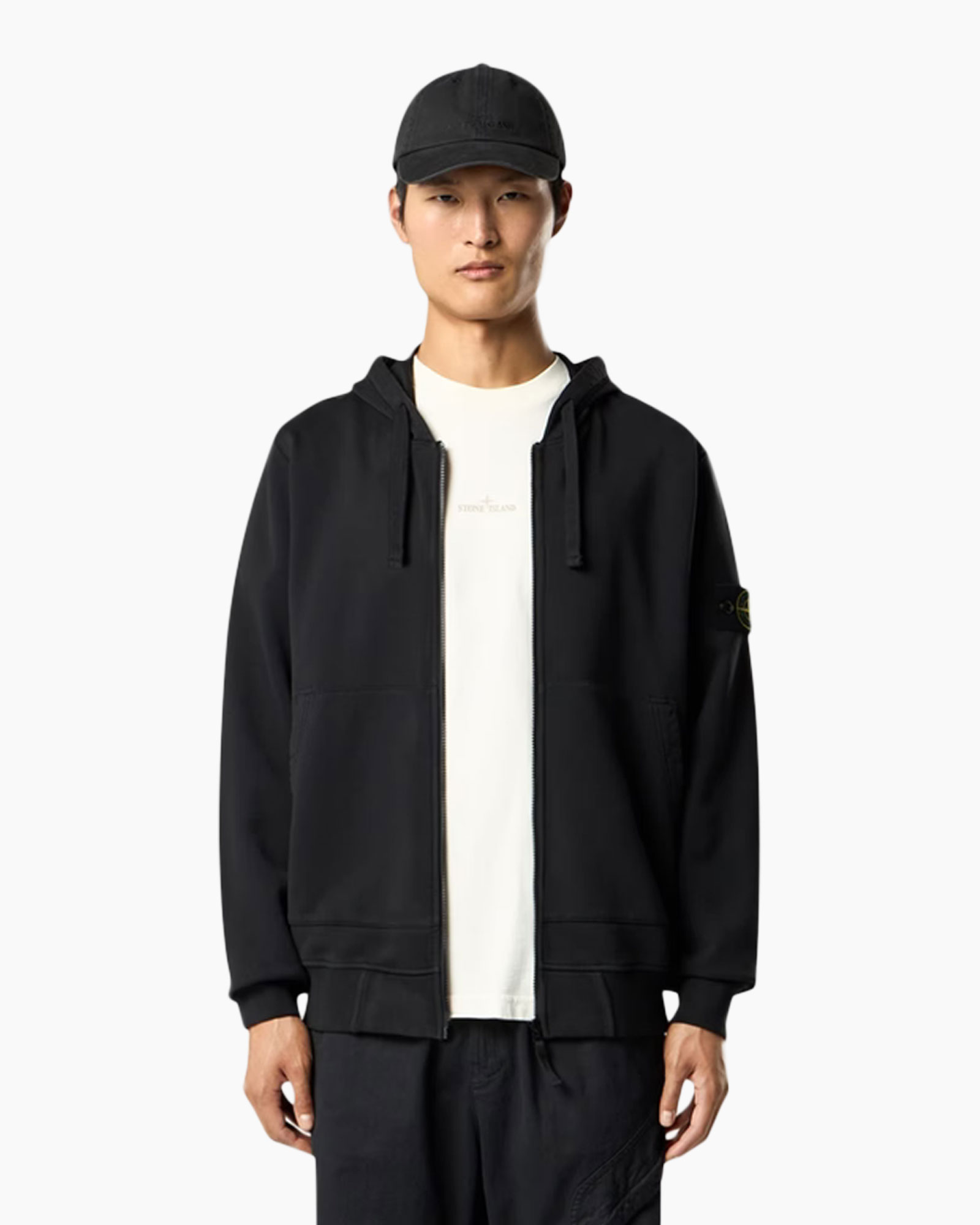 hoodie, jacket, pet, zwart, rits