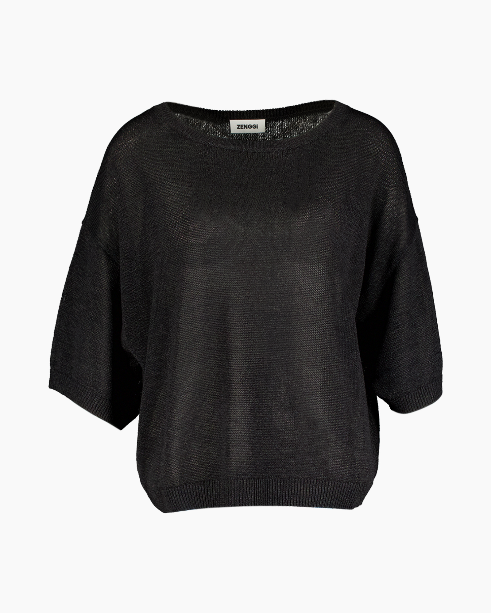 zwart, brei, pullover, trui, losse pasvorm