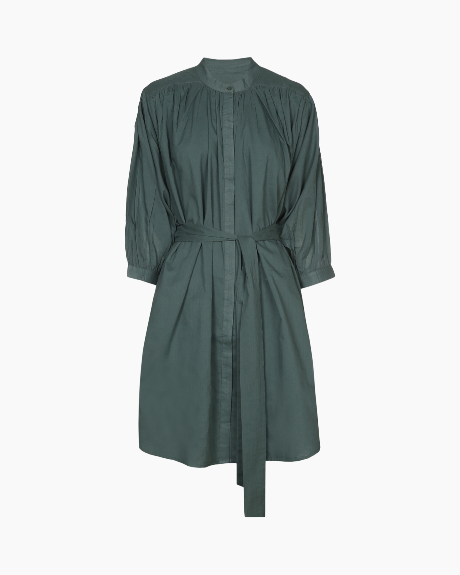 dress, shirt-dress, belt, long-sleeve, solid-color
