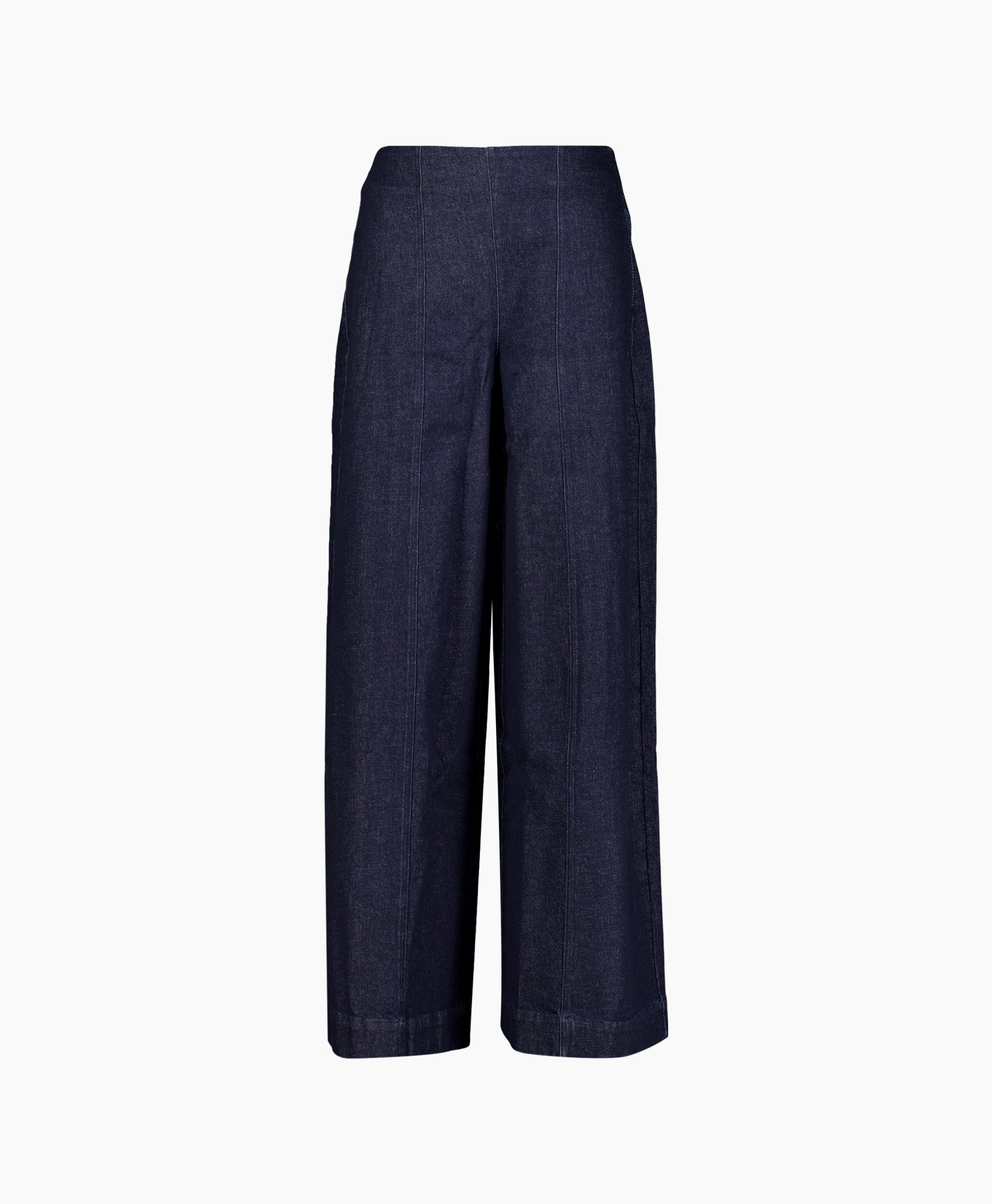 broek, wijdedleg, denim, donkerwas, hoog taille