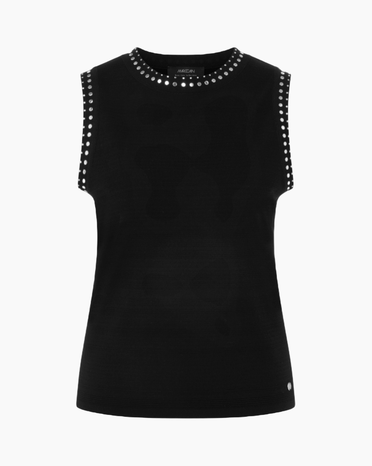 zwart, zonder mouwen, top, studs, rond hals