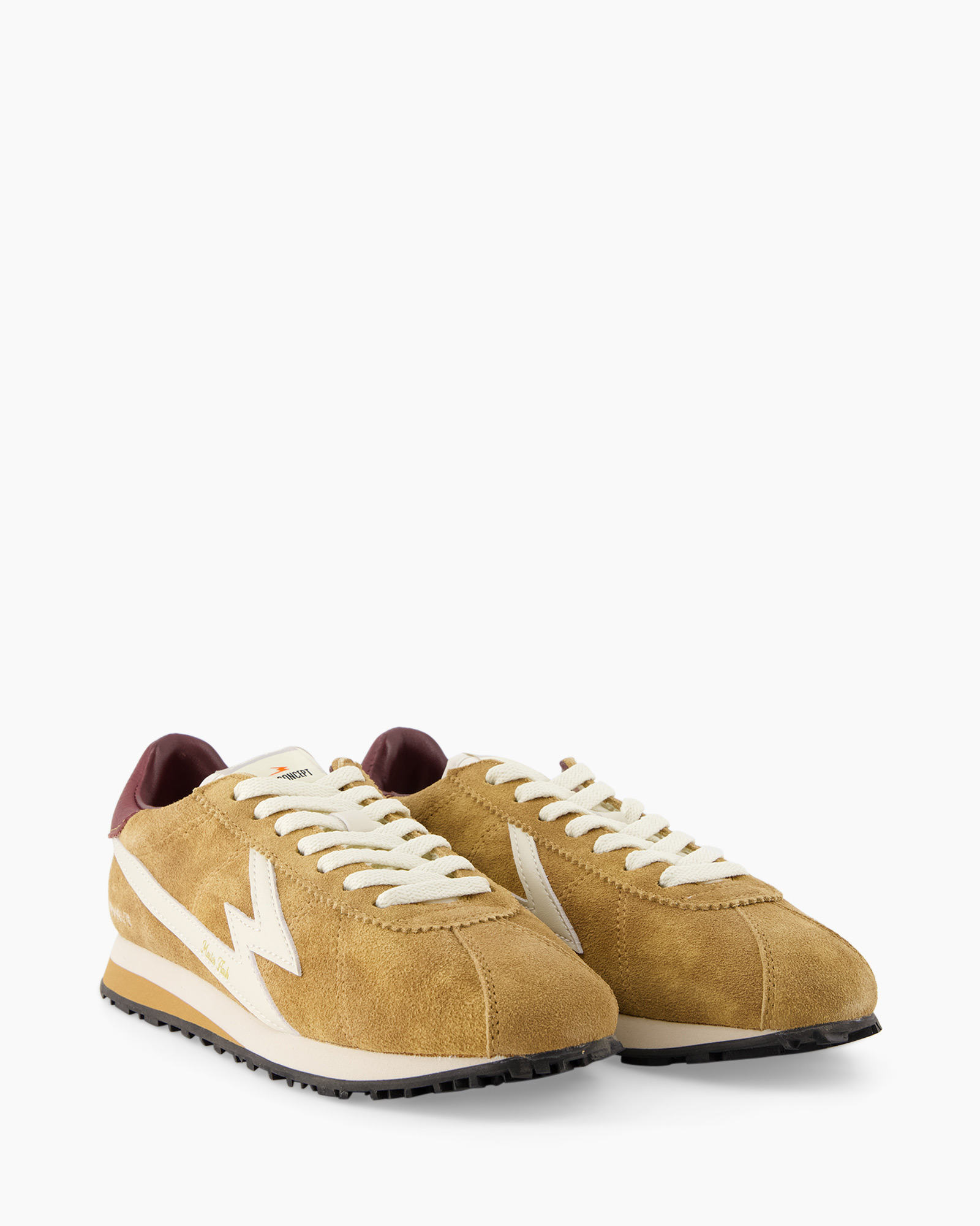 sneaker, suede, goud, witte-accenten, laag-sneaker