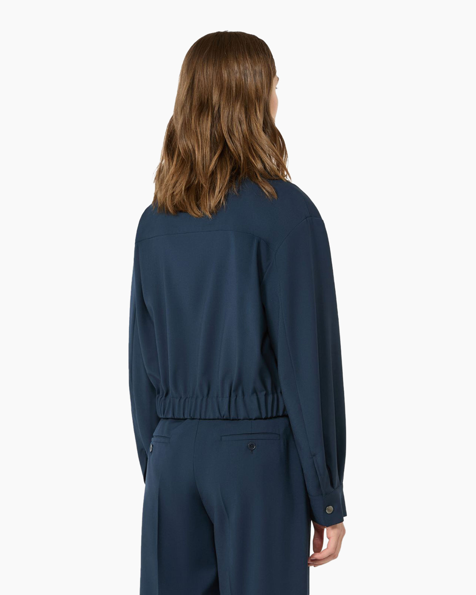jumpsuit, langer mouw, kraag, elastische taille, donkerblauw