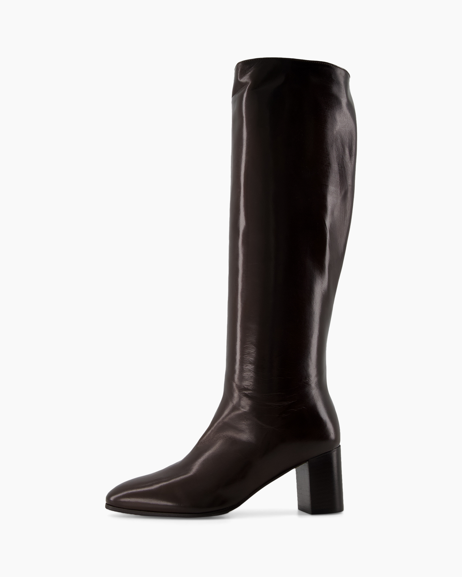 knee-high, laarzen, bruin, leer, hak