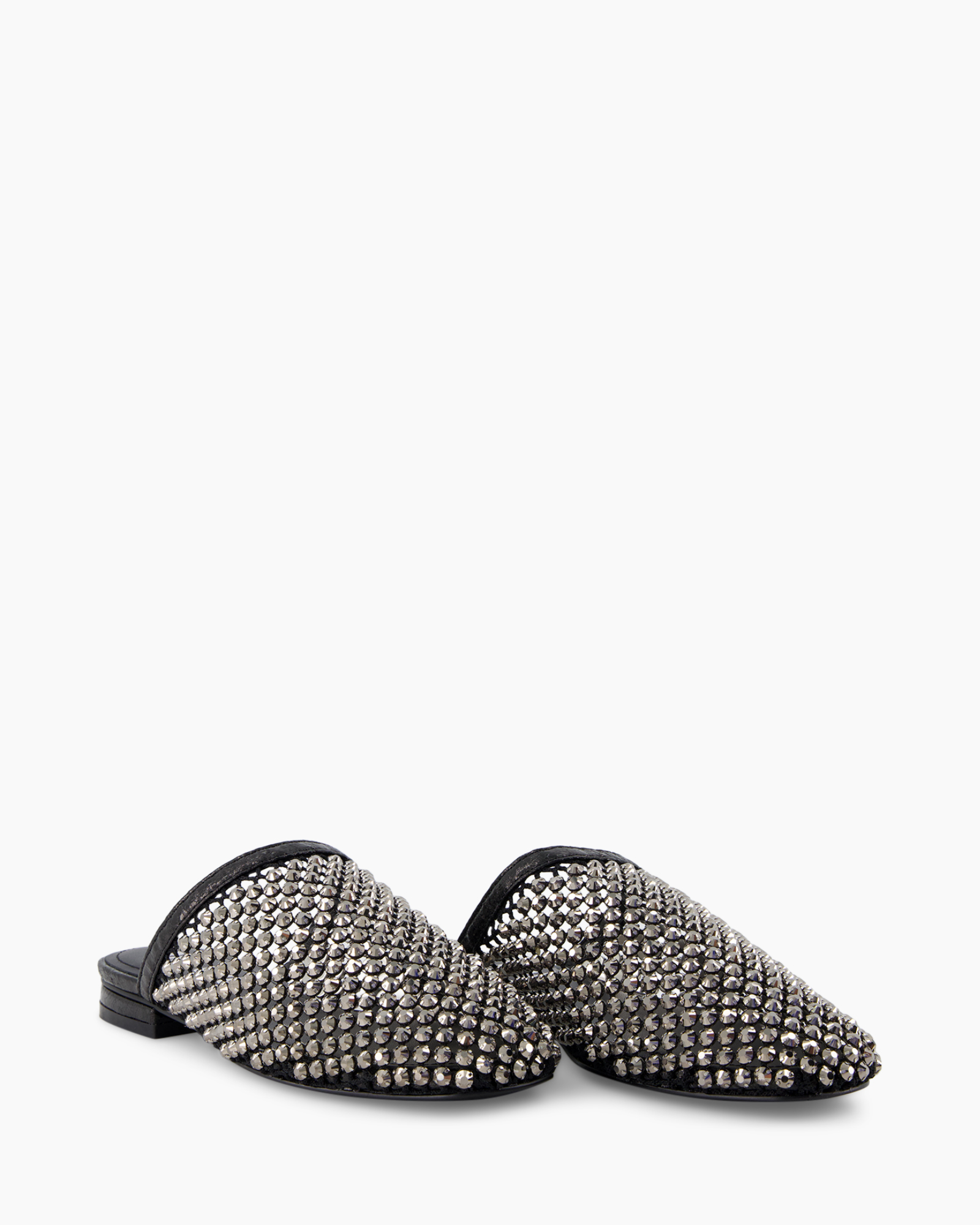 schoenen, mules, zilveren studs, versierd, open achterkant