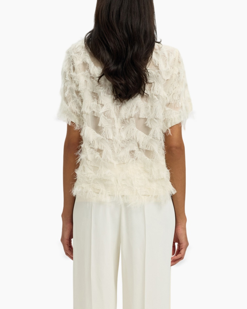 kanttop, verenachtig, doorschijnend, crème, korte mouwen