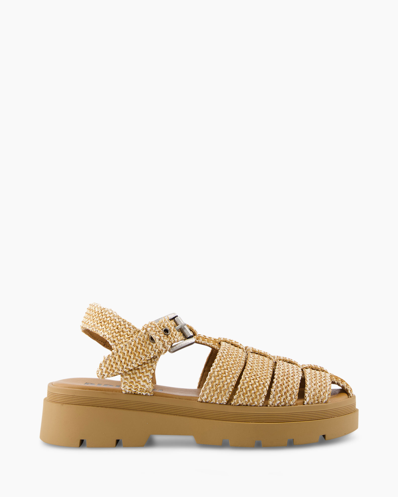 Sandaal Zonder Hak Cow Leather Raffia Camel
