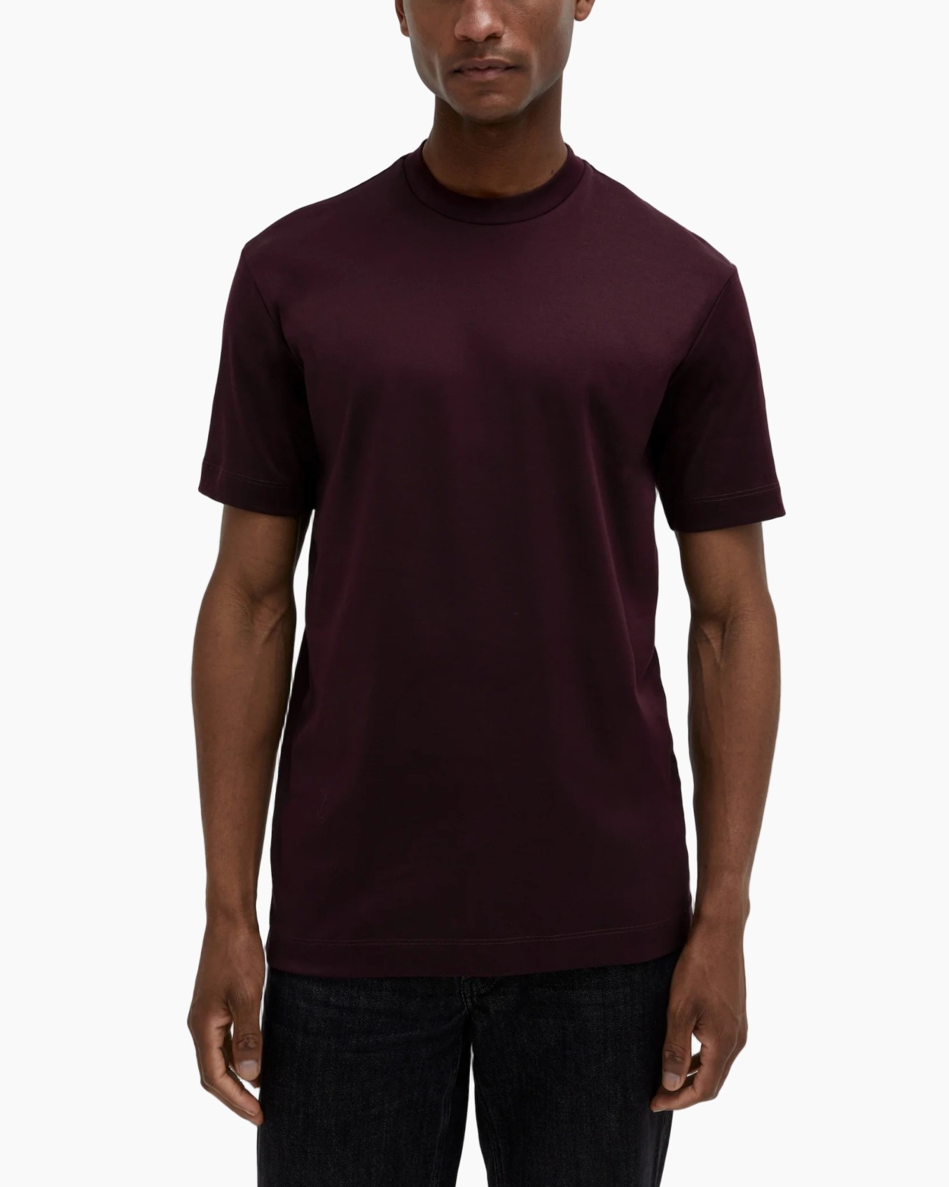 t-shirt, korte mouwen, kraagloze / ronde hals, marroon  / bordeaux, effen, heren