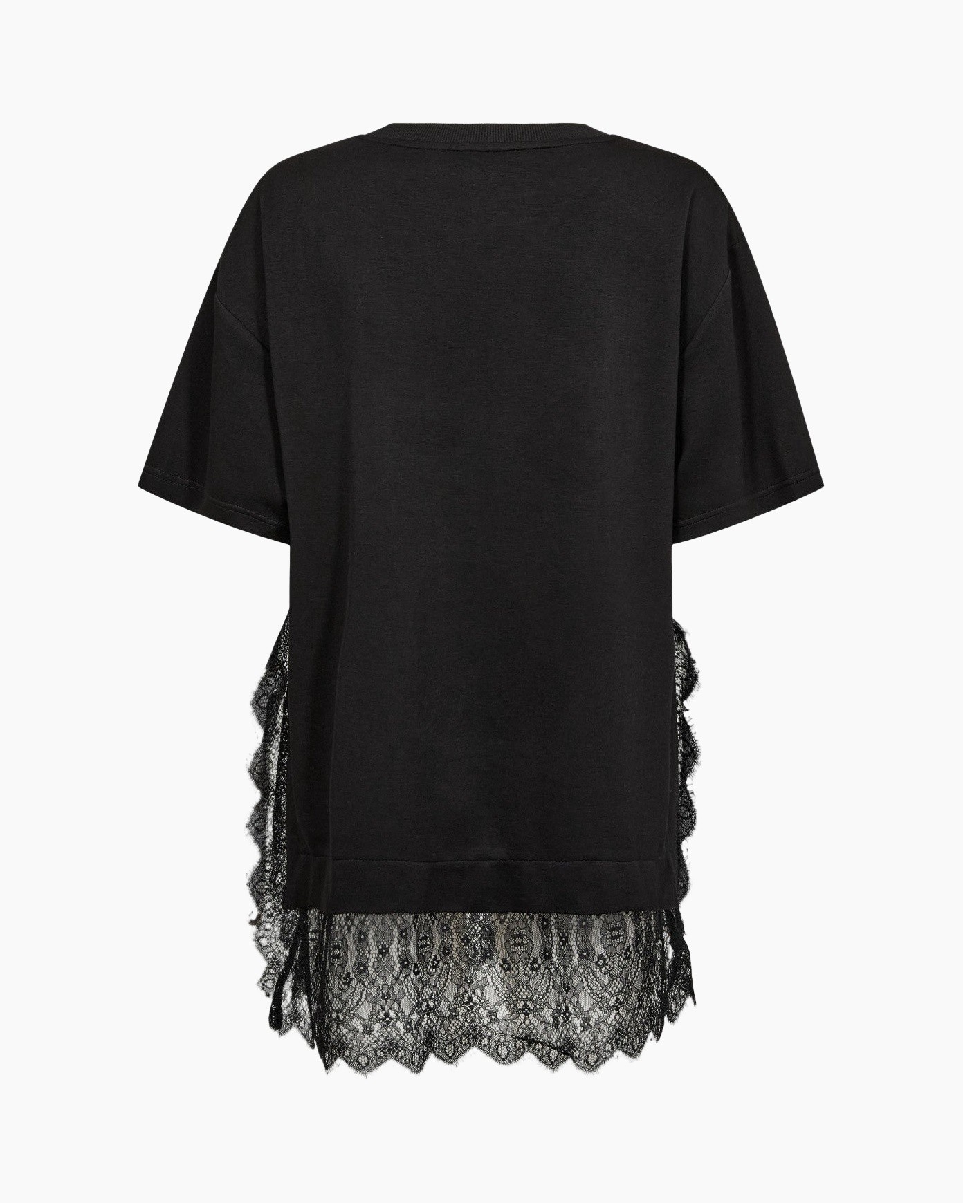 t-shirt, korte mouw, zwart, kant zoom, casual top