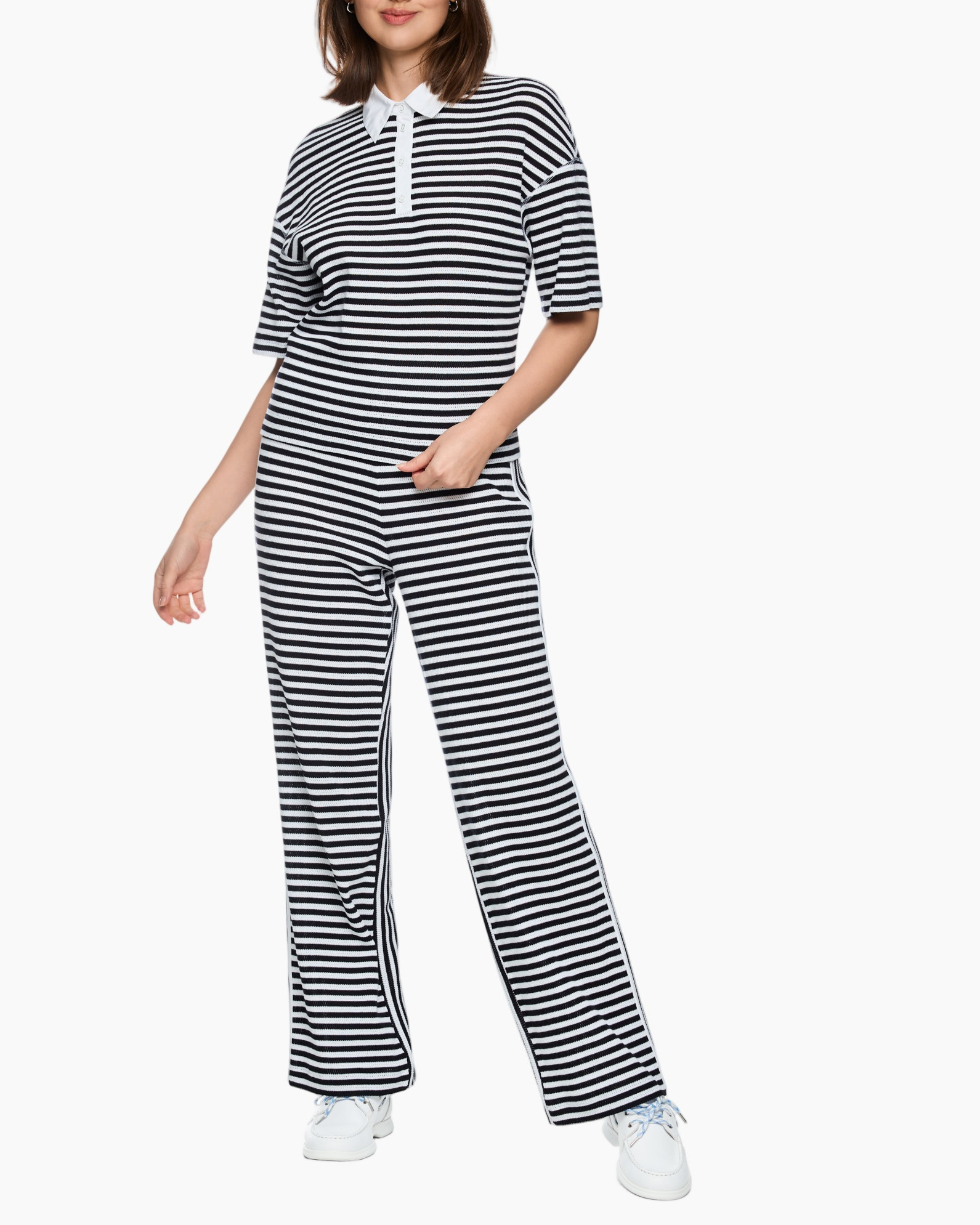 striped, jumpsuit, polo-neck, short-sleeve, navy-white