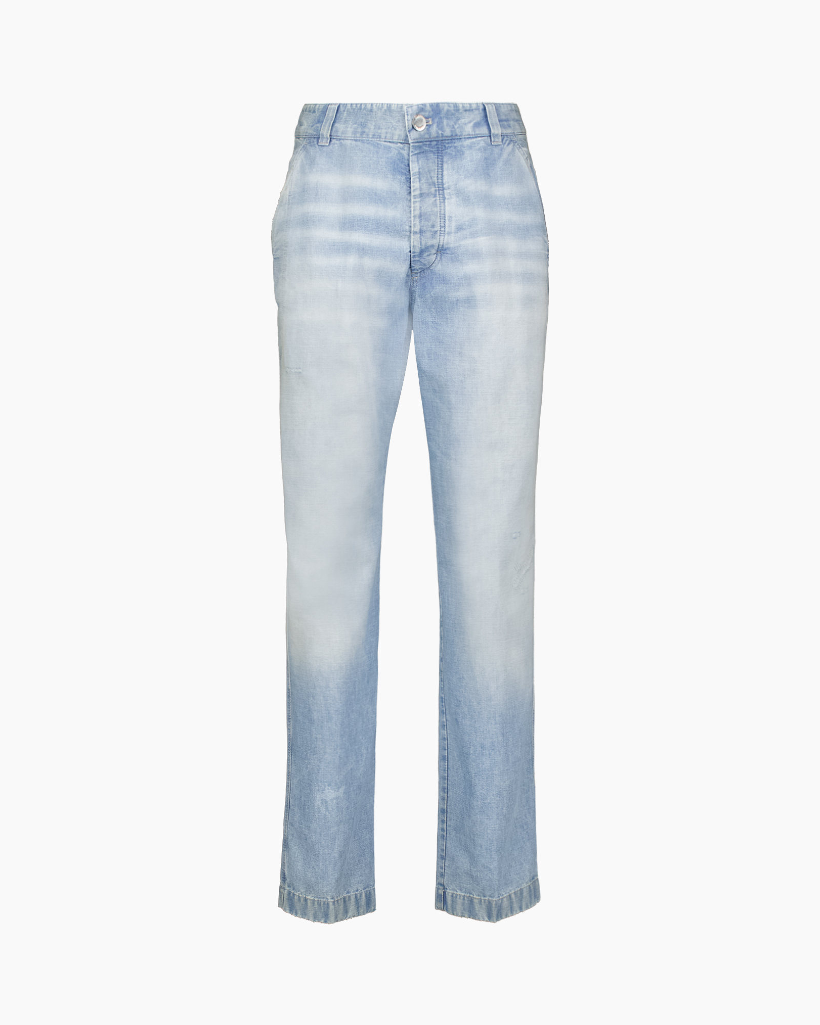 broek, denim, licht gewassen, vervreemding, volle lengte