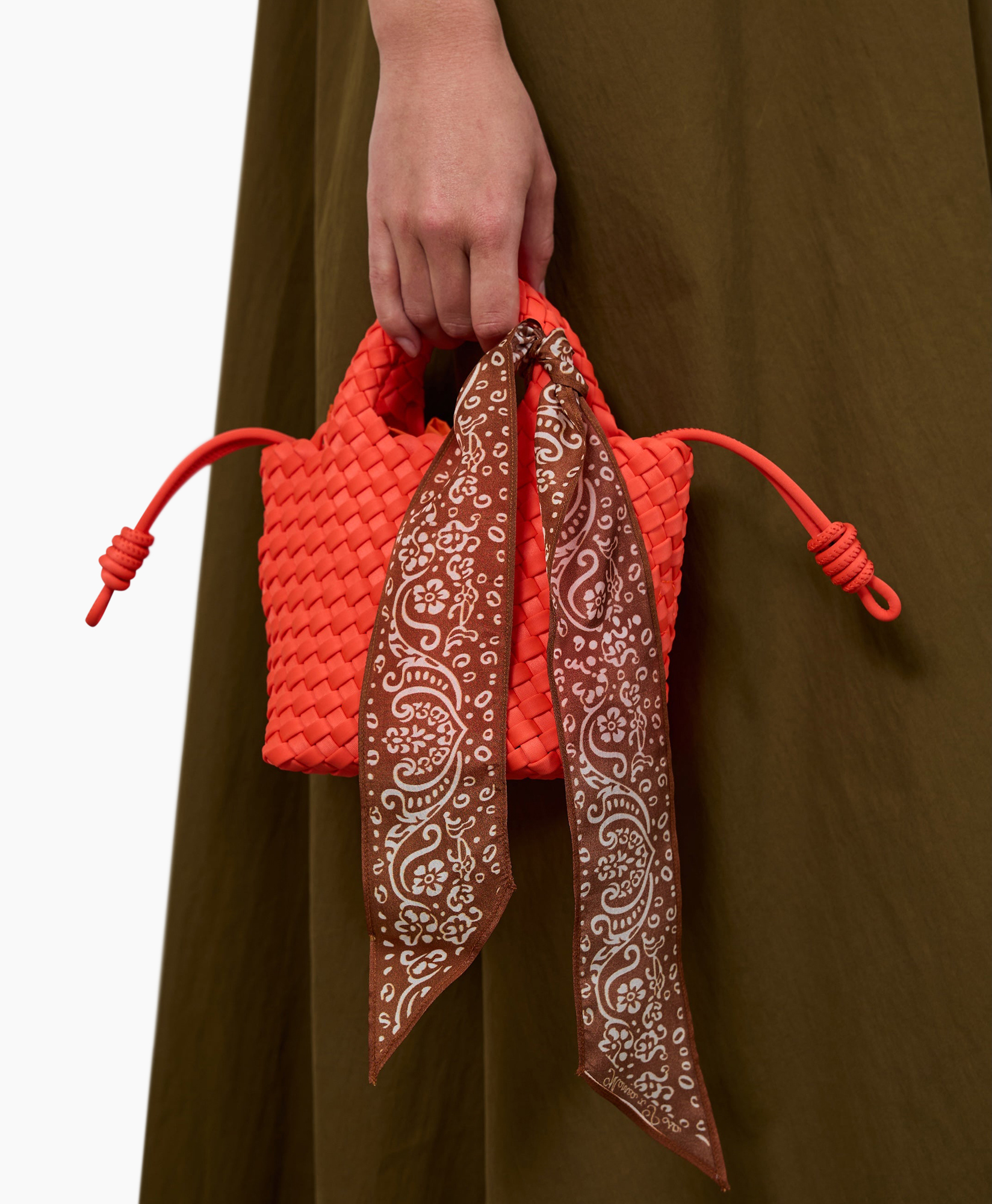 handtas, genaaid, oranje, bandana, sjaal