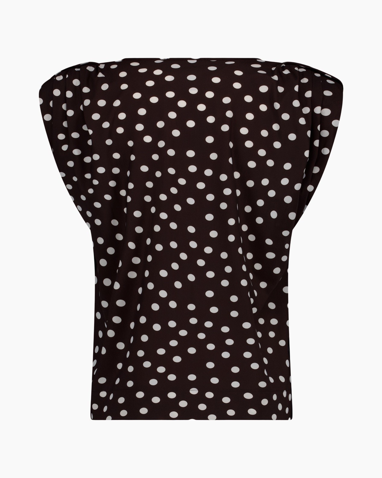 polka dot, top, zonder mouwen, bruin, stippenpatroon