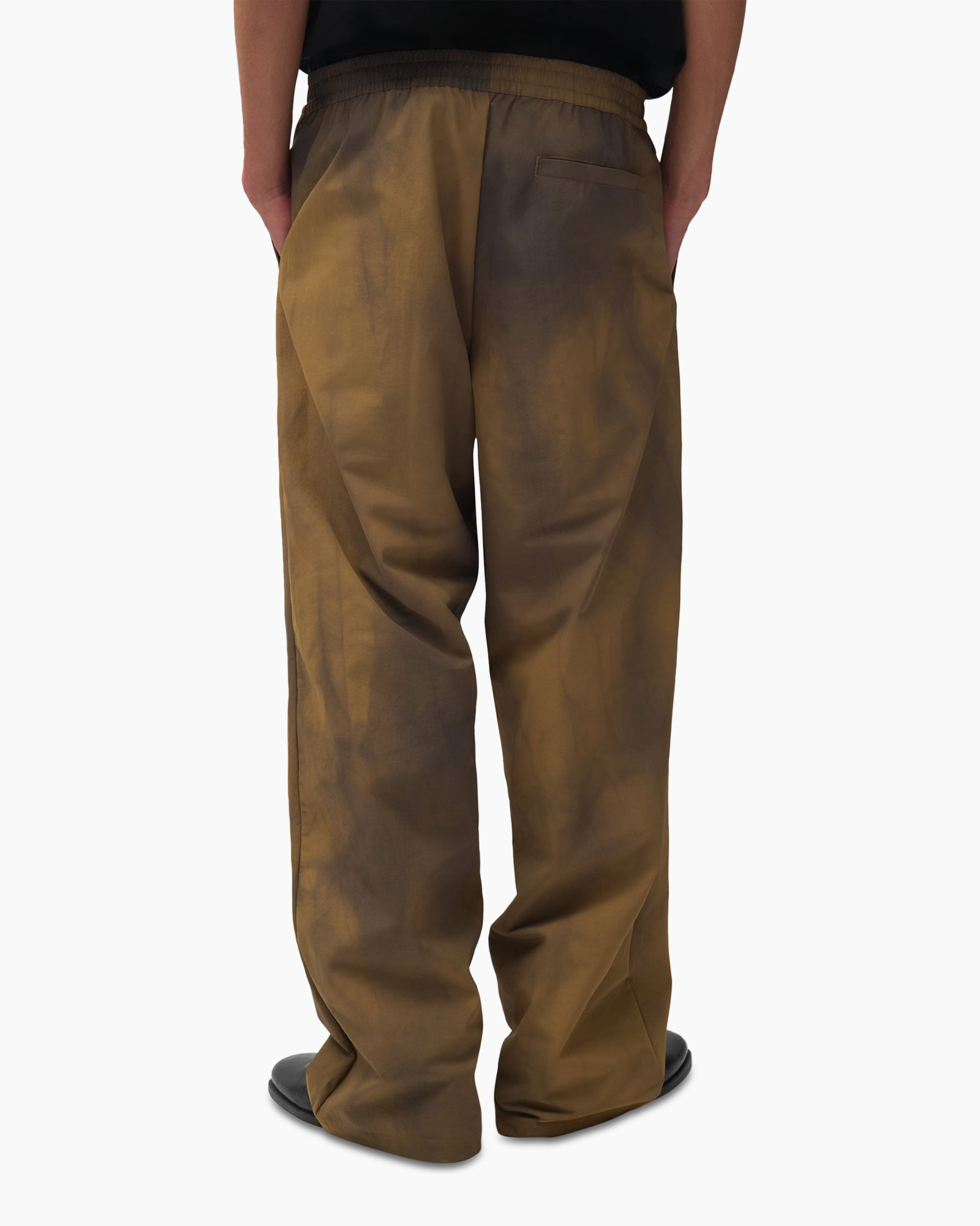 broek, broek, bruin, wijd, elastische taille