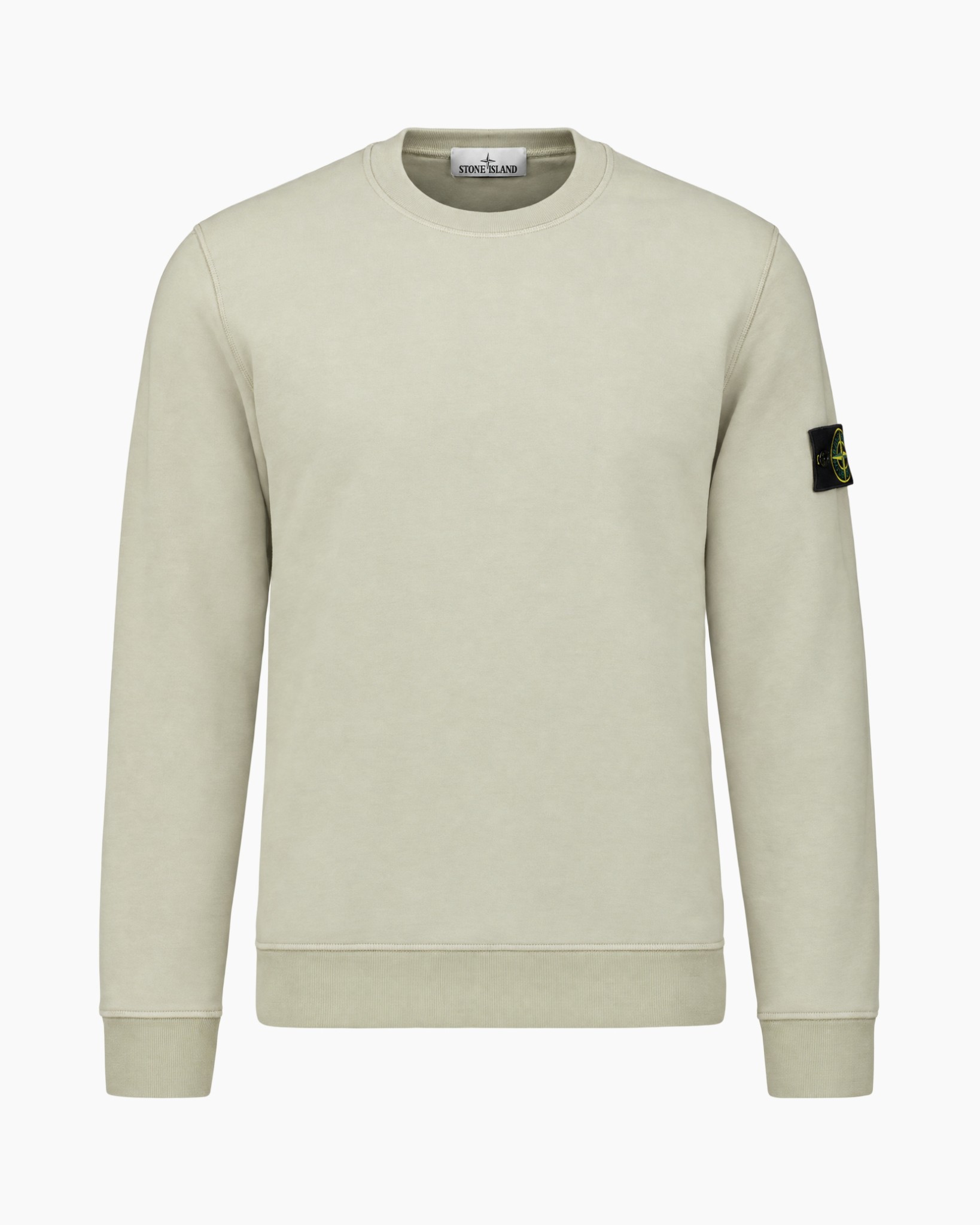 cirkelhals, beige, trui, langeman, stone island patch