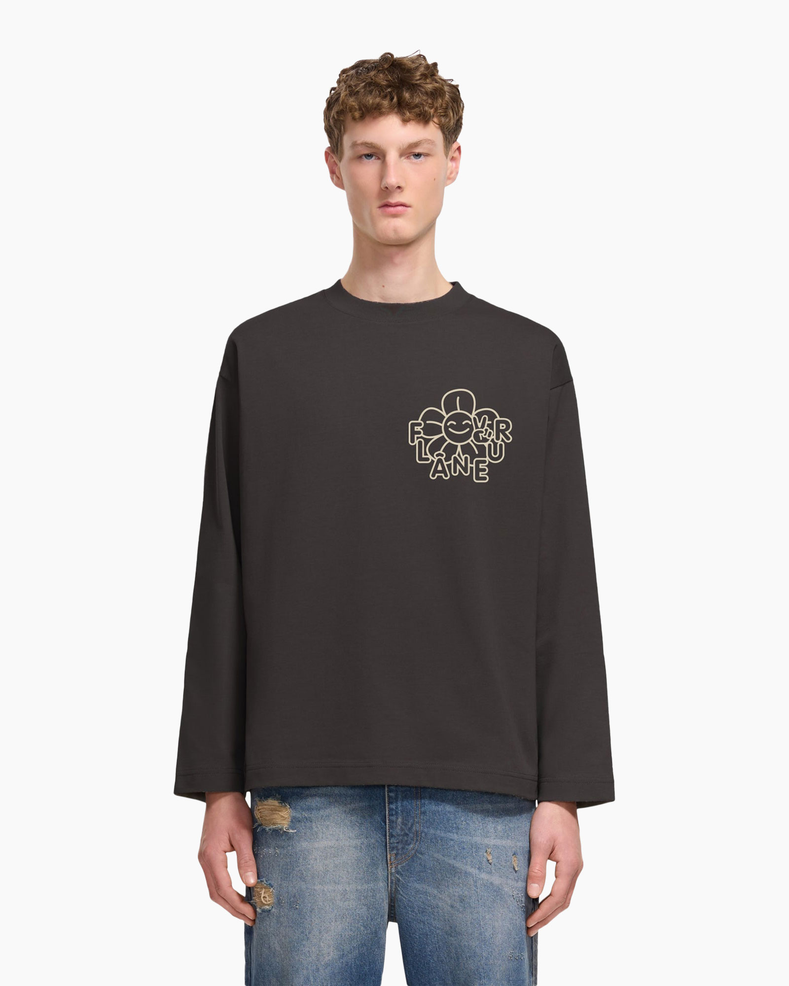 longsleeve, zwart, grafisch, bloem, zonder merk