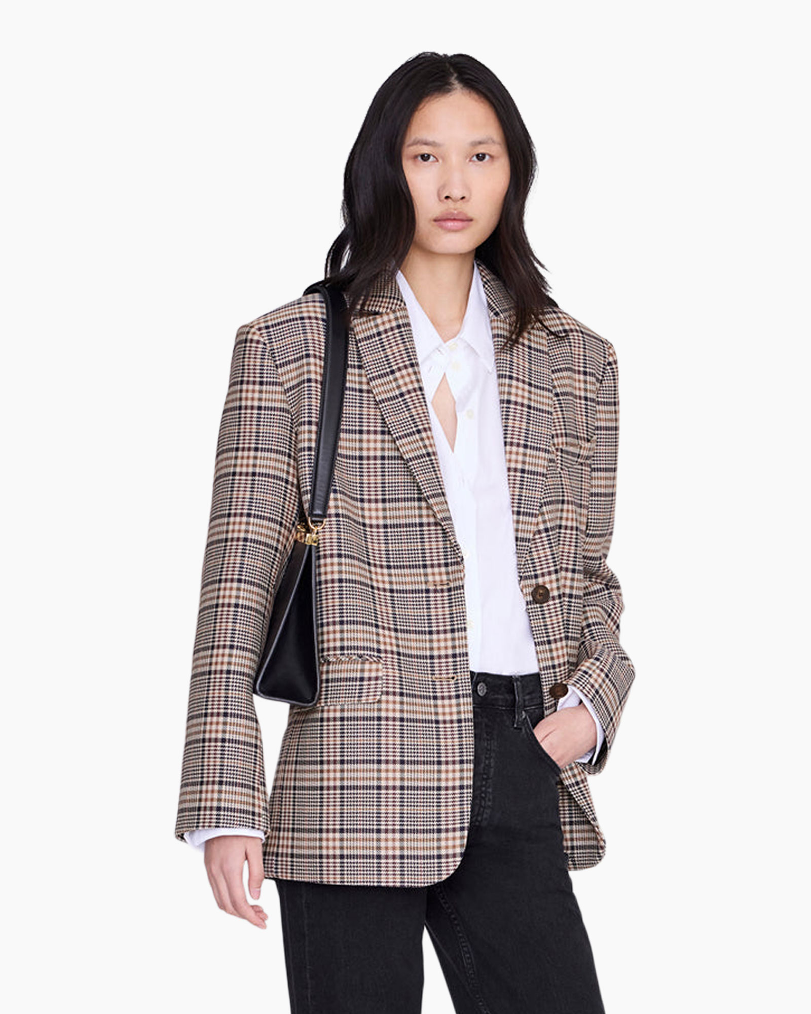 blazer, plaid, dames, jas, knopen