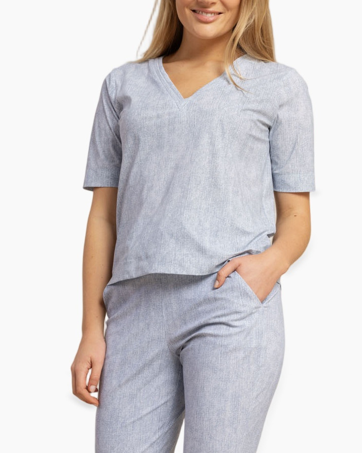 top, korte mouwen, v-hals, linnen-achtig, pyjama-set