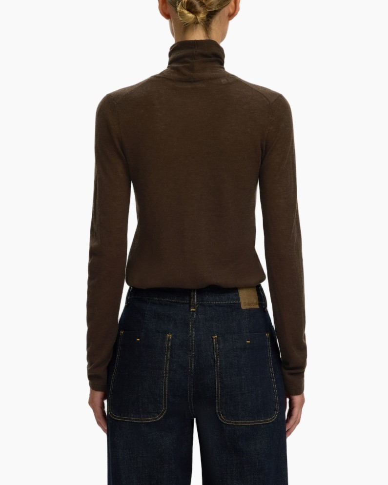 rolkraagtrui, bruin, gebreide top, langemouw, top