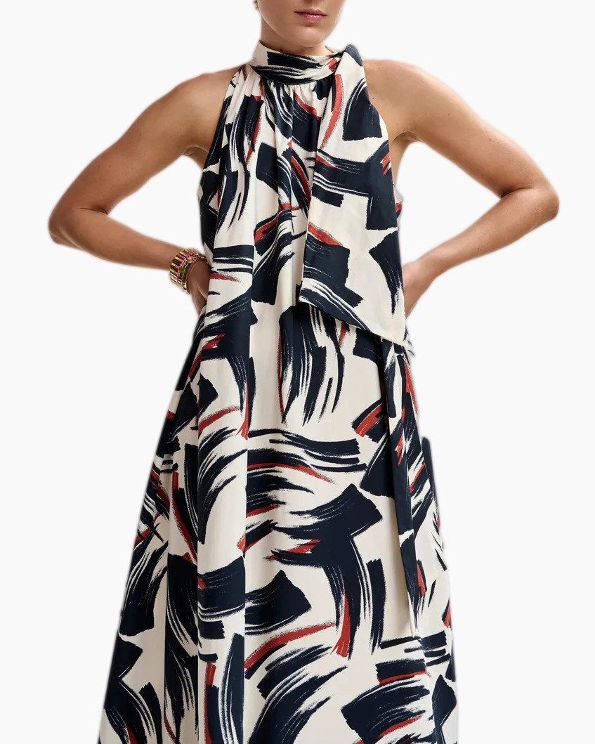 halter, dress, abstract print, maxi dress, sleeveless