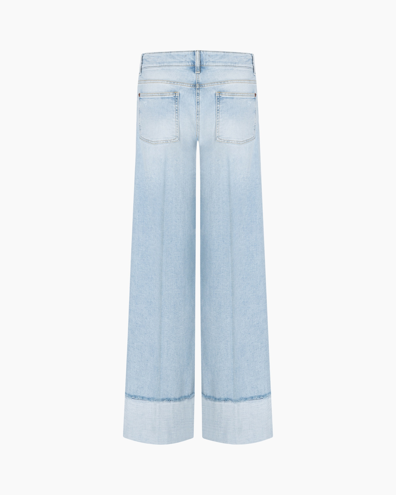 jeans, wide-leg, light wash, back pockets, cinched hem