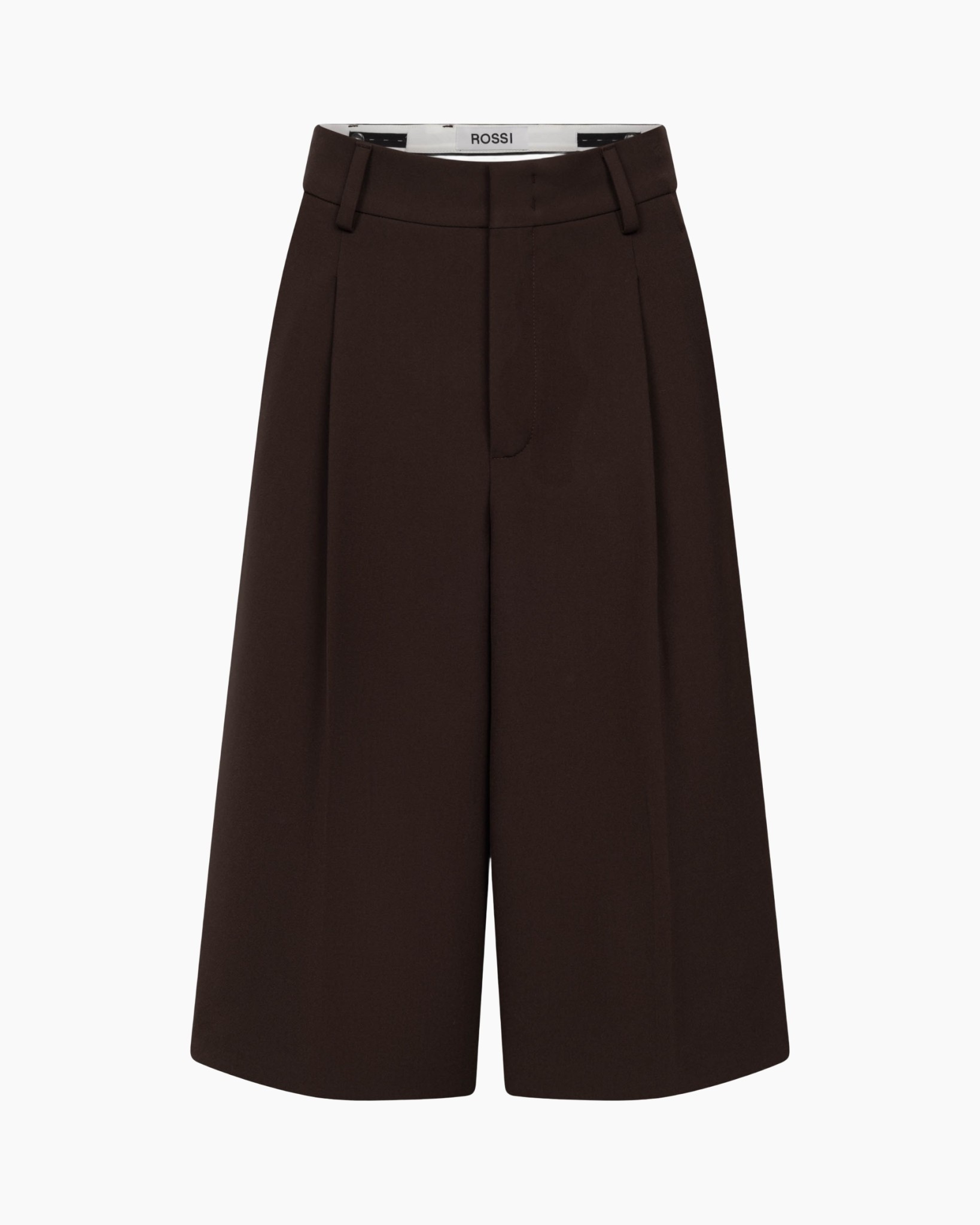 broek, wijdlopende, bruin, hoge taille, plooit