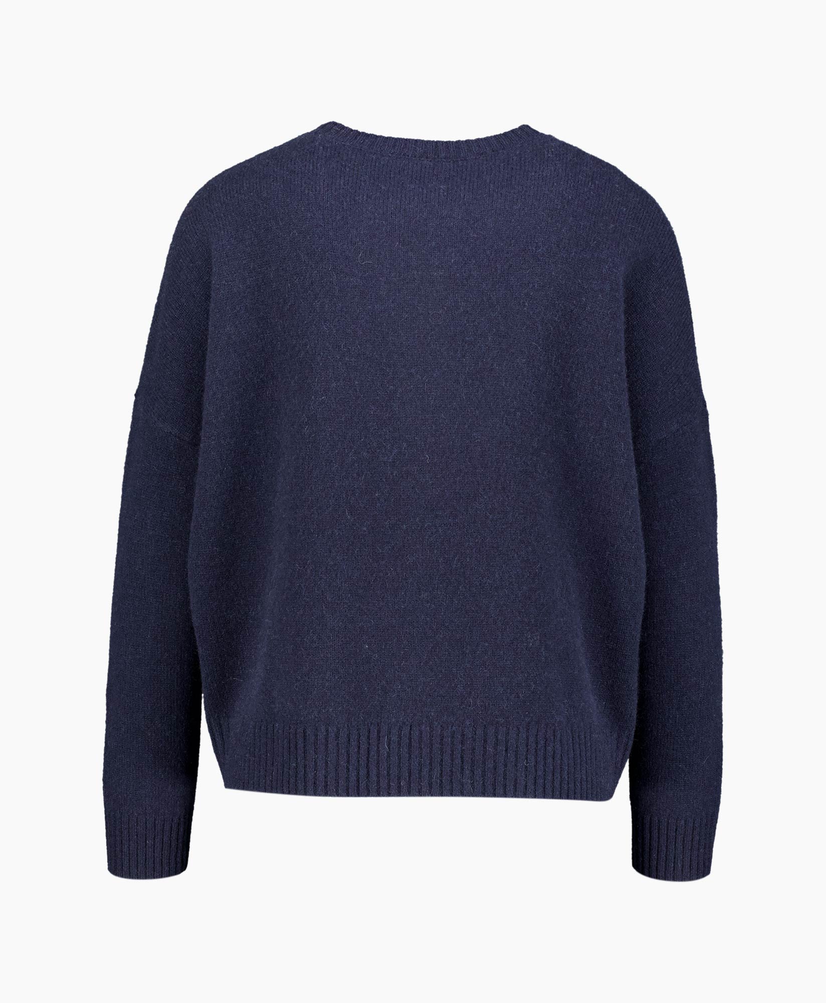 trui, crewneck, breiwerk, lange mouw, marineblauw