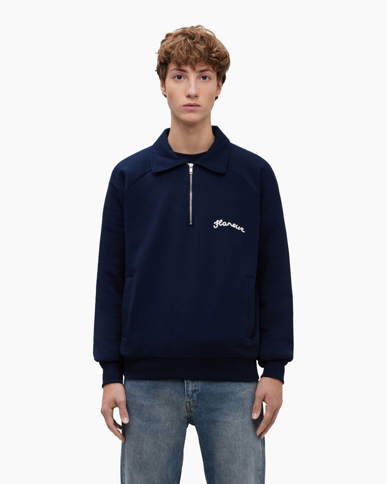 Sweater Signature Raglan Half Zip Donker Blauw