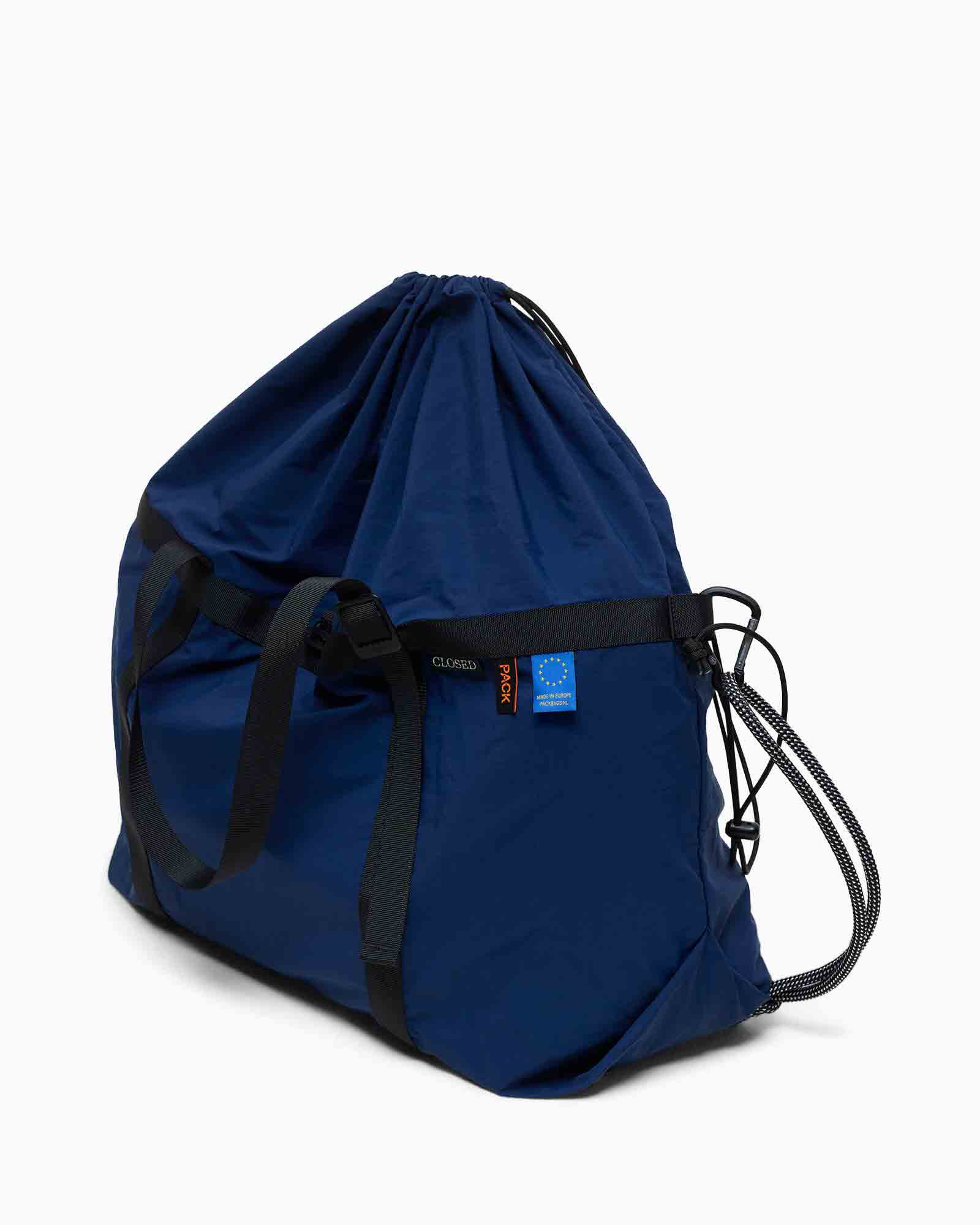 tote de rugzak, blauw, gymtas, schouderbanden, touwkoord, roll-top, gerecycled materiaal