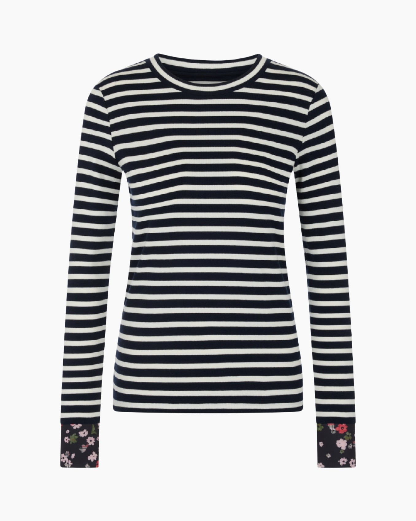 gestreepte trui, lange mouwen, marineblauw-wit, crew nek, patroonmix
