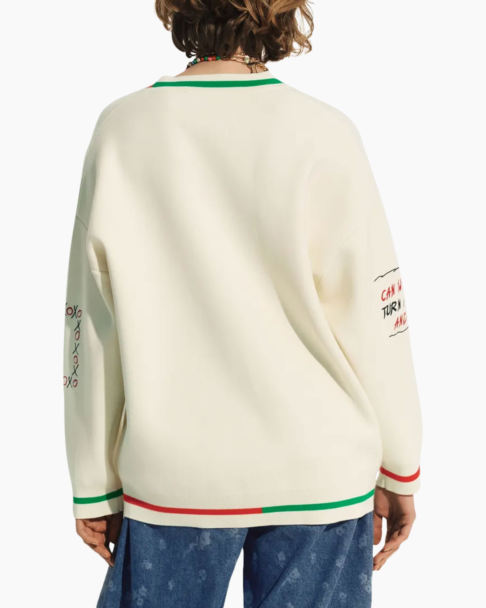 snoopy cardigan, graphic cardigan, cream cardigan, leisure knit, decorative buttons