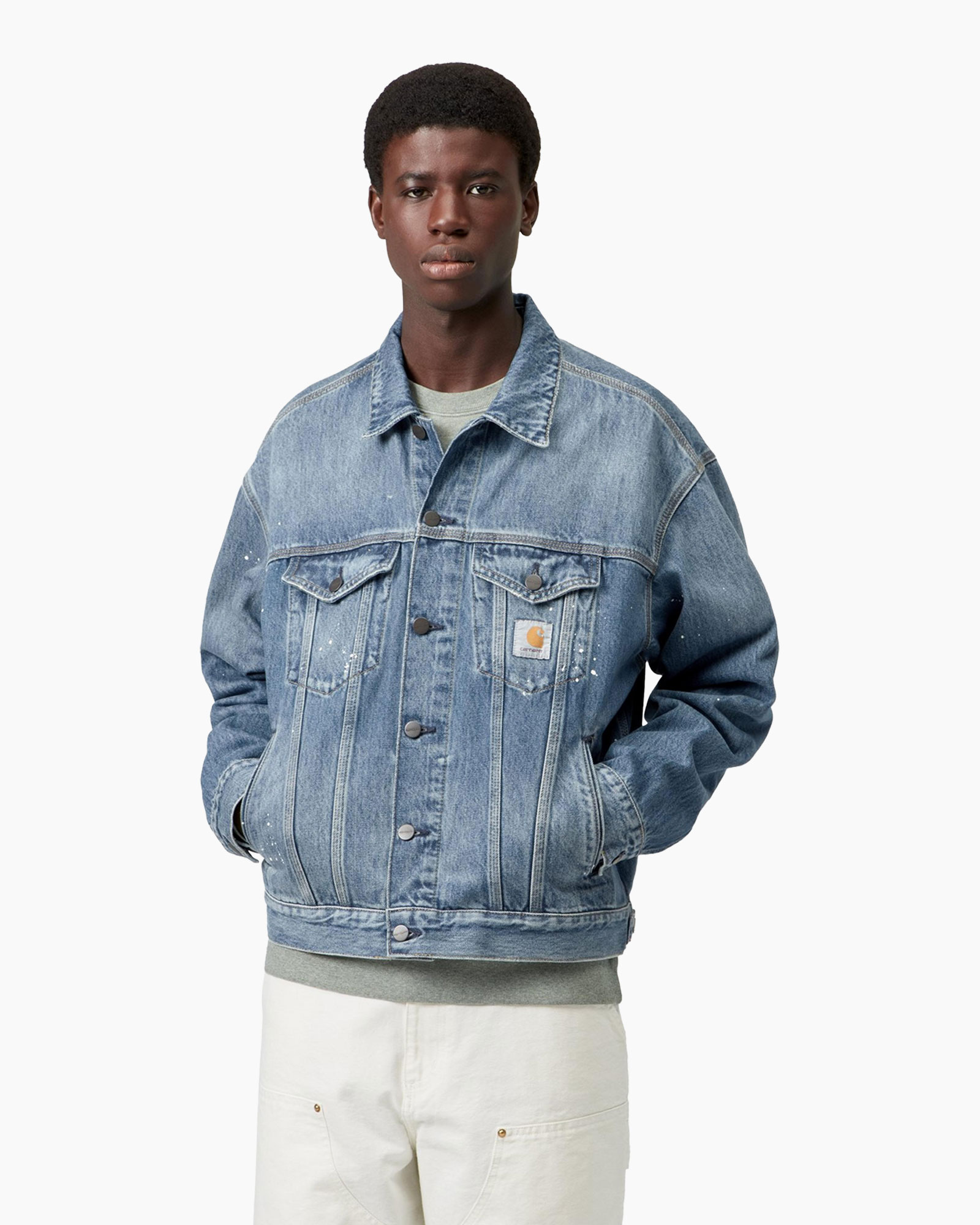 Jas jeans, Jas denim, Blauw denim, Knopsluiting, Zakvakken