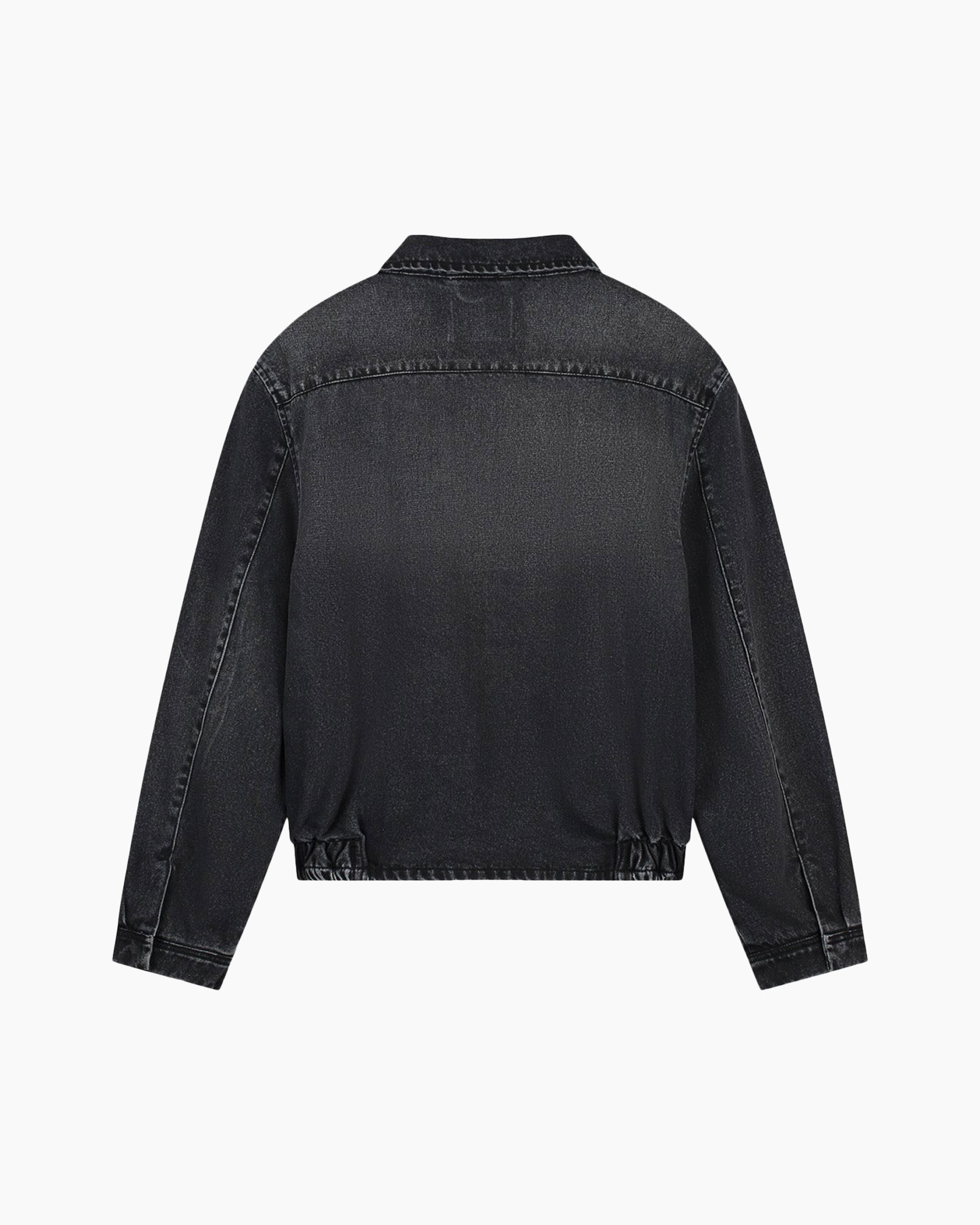 denim jas, zwart, lange mouwen, elastische zoom, rugview