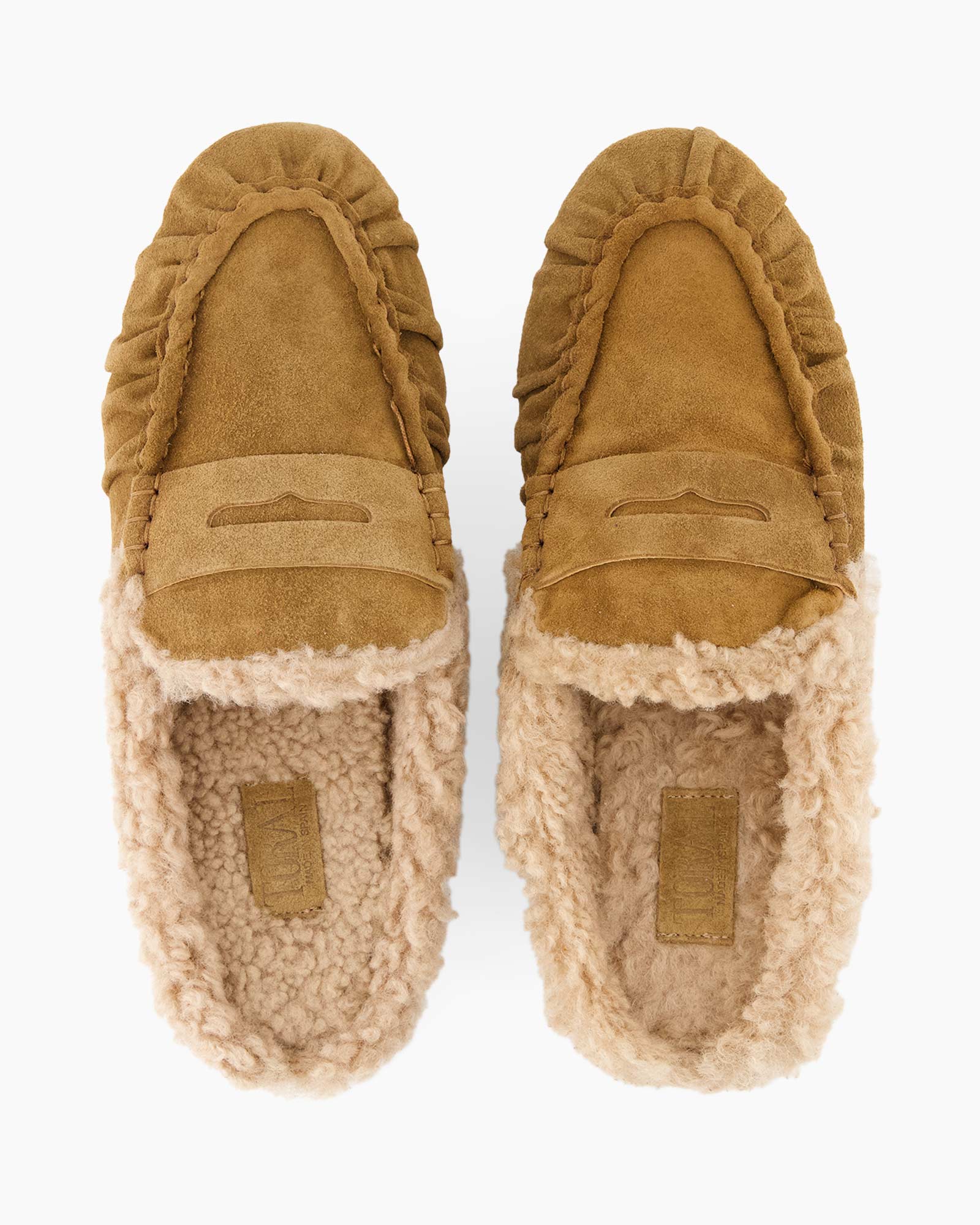 slippers, moccasins, shearling, tan, fleece