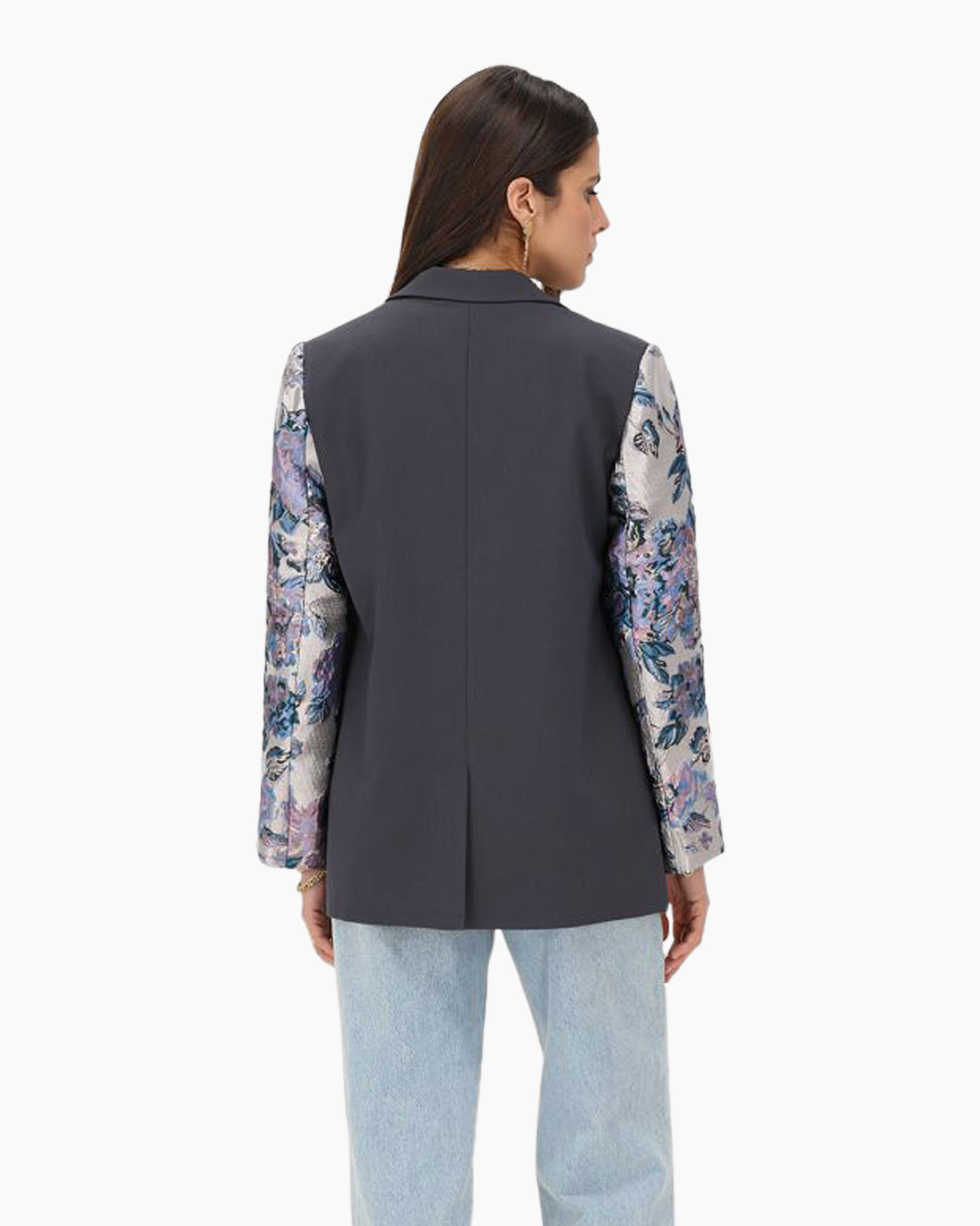 Jack Blazer With Jacquard Sleeves midden grijs