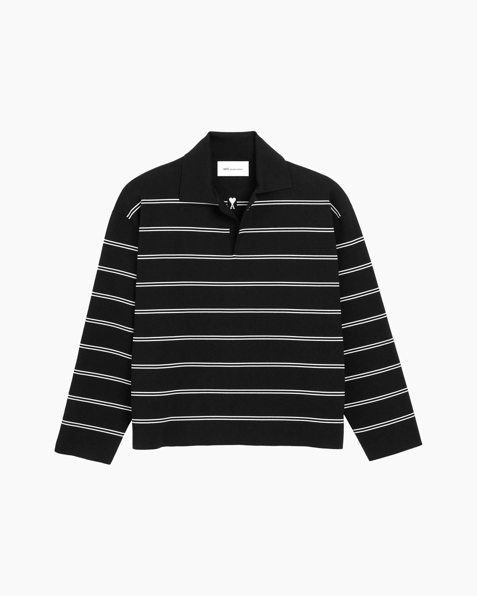 poloshirt, gestreepte polo, lange mouw, zwart, witte strepen