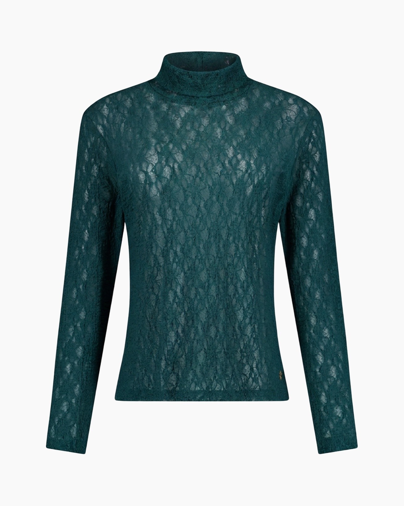 kant, rolkraag, teal, langemouw, top