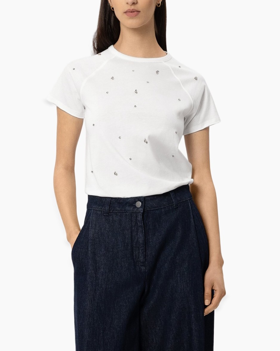 t-shirt, korte mouwen, wit, versieringen, jeans