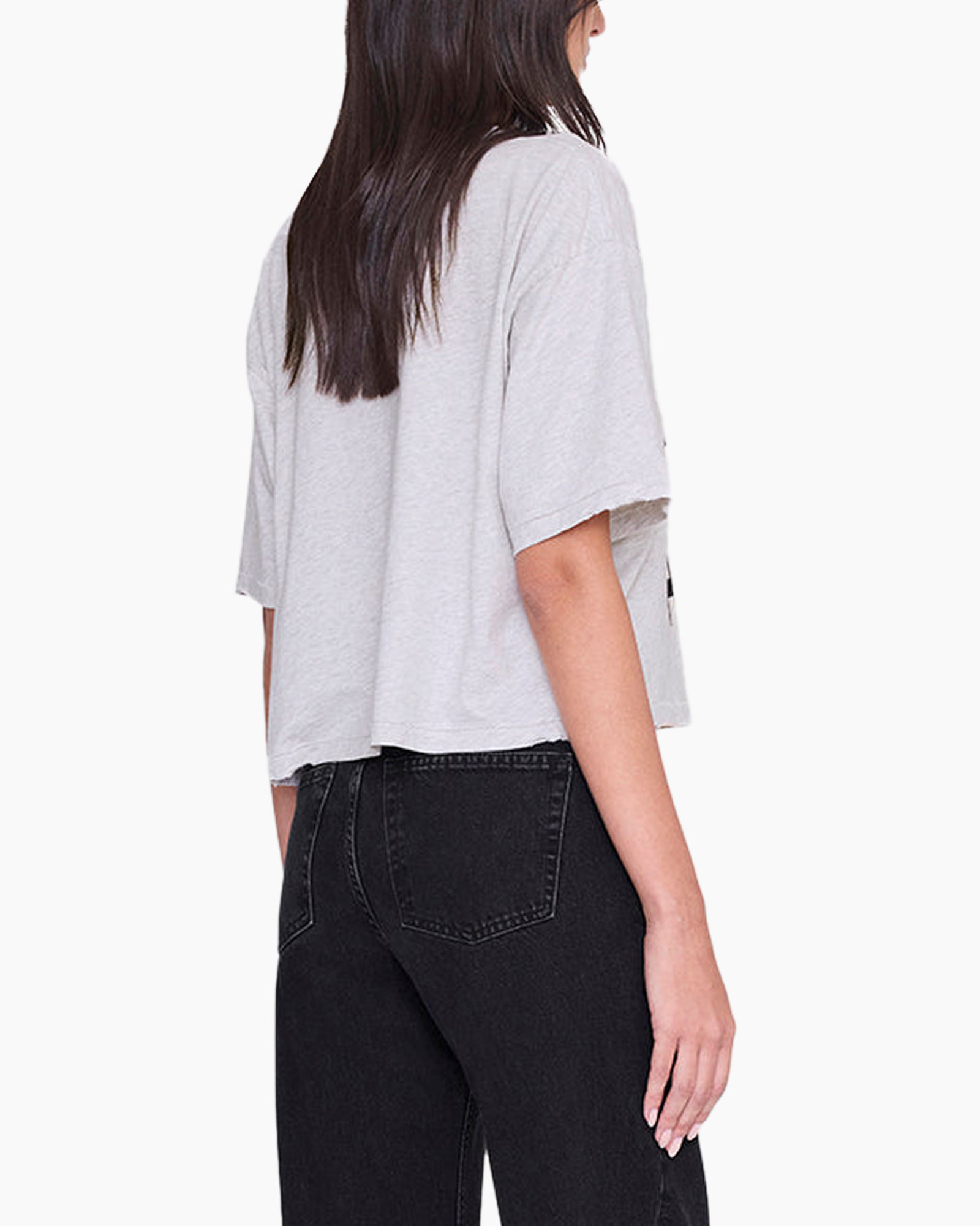 graphic tee, loose fit, short sleeve, gray, bold text