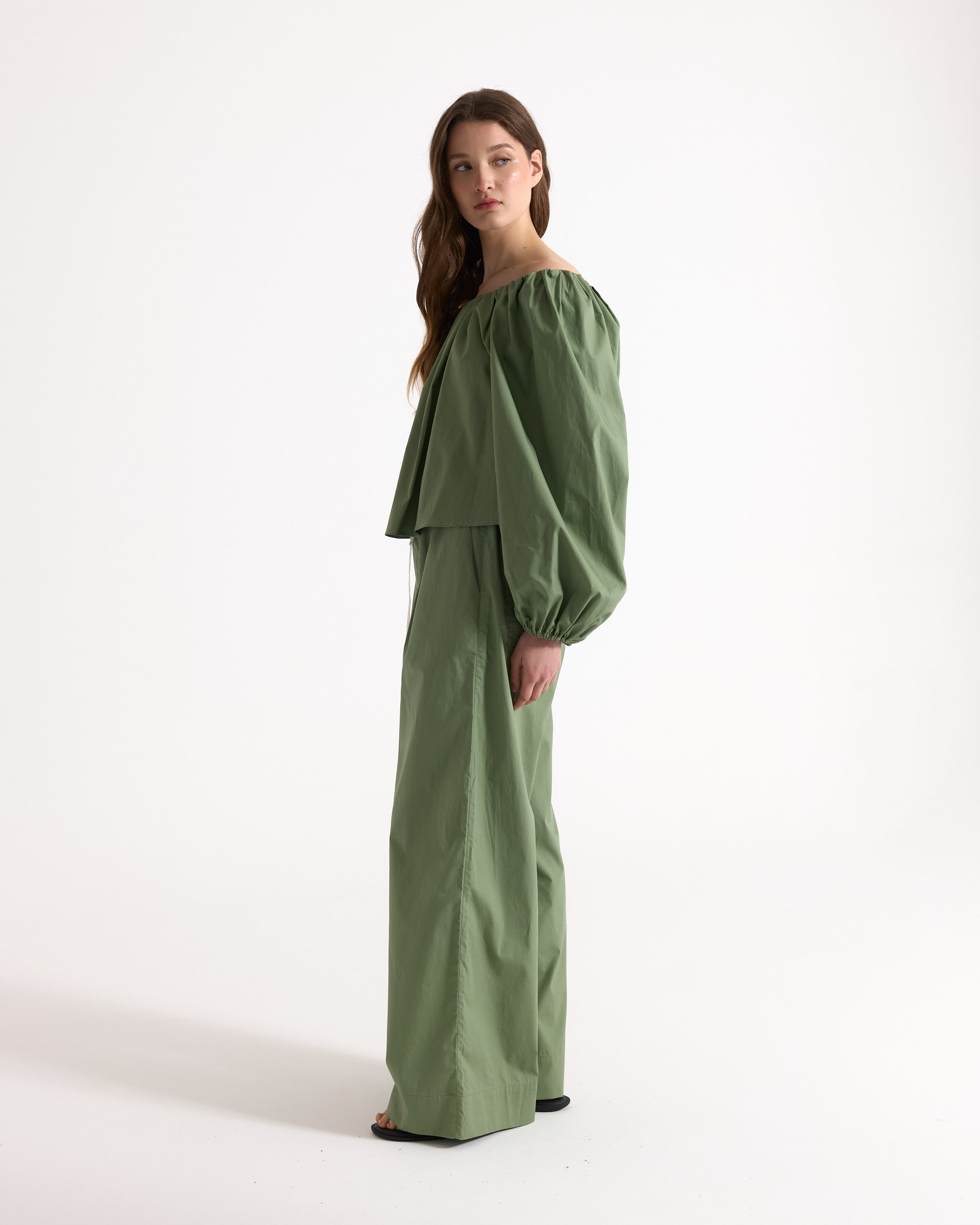 groen, off-shoulder, cape-mouw, wijdedelig,  jumpsuit