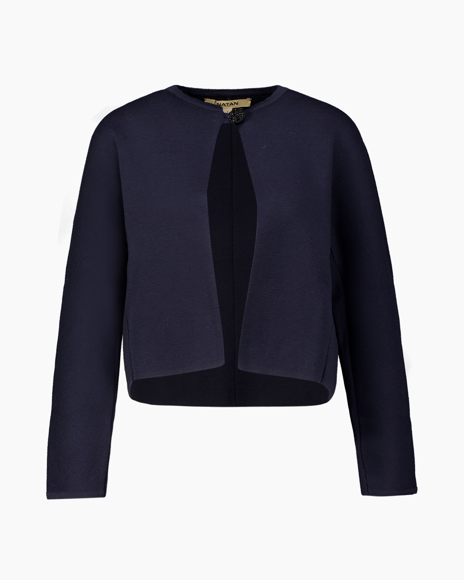 jas, vest, donkerblauw, open voorkant, korte lengte