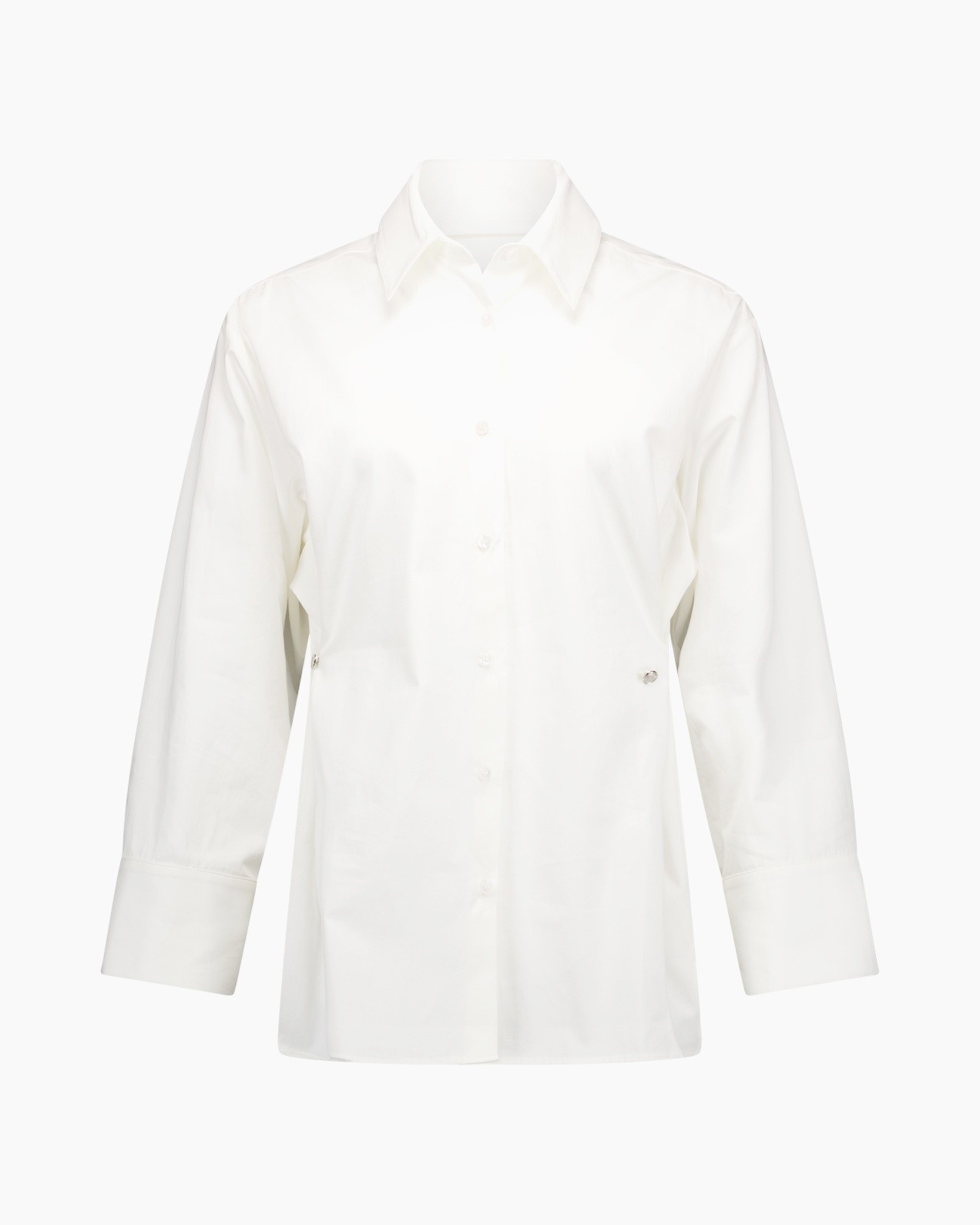 witte blouse, knopen sluiting, kraag, lange mouwen, lose pasvorm